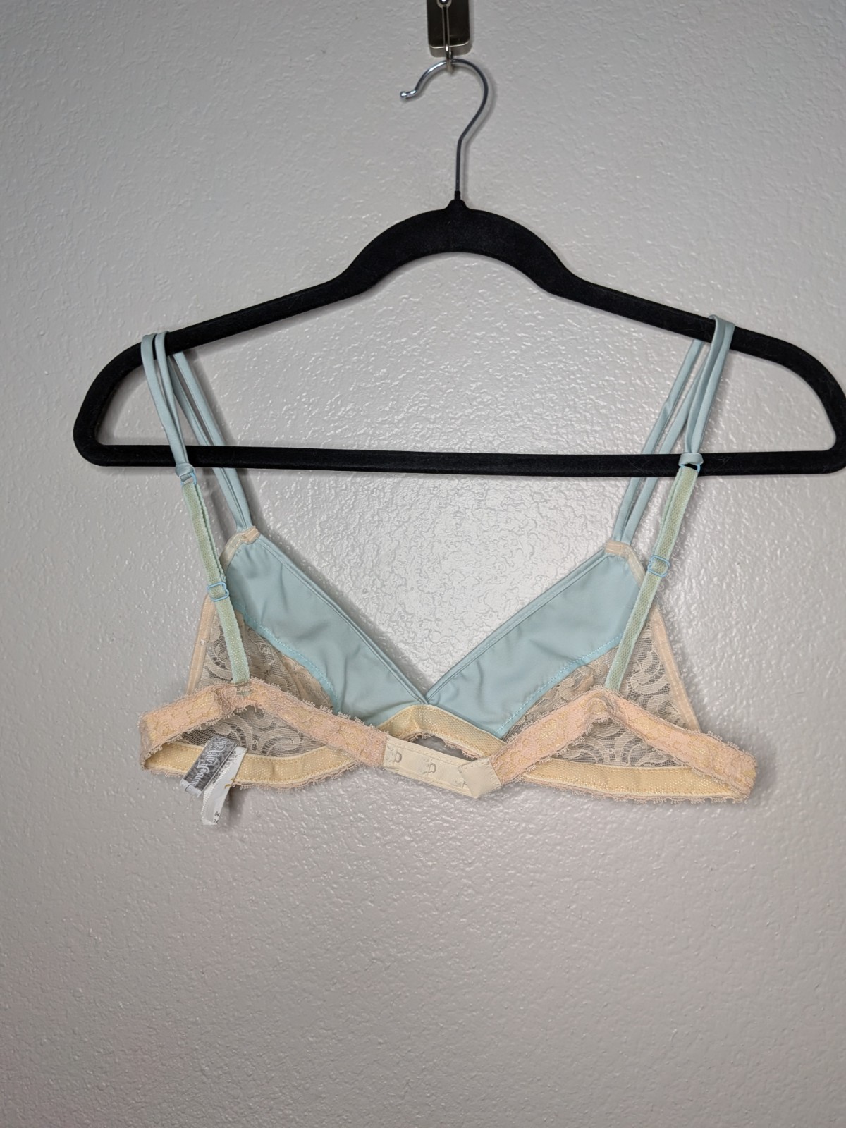 Emilio Pucci Light Blue Satin Cream Lace Vintage 70s Coquette Wireless Bra 34A