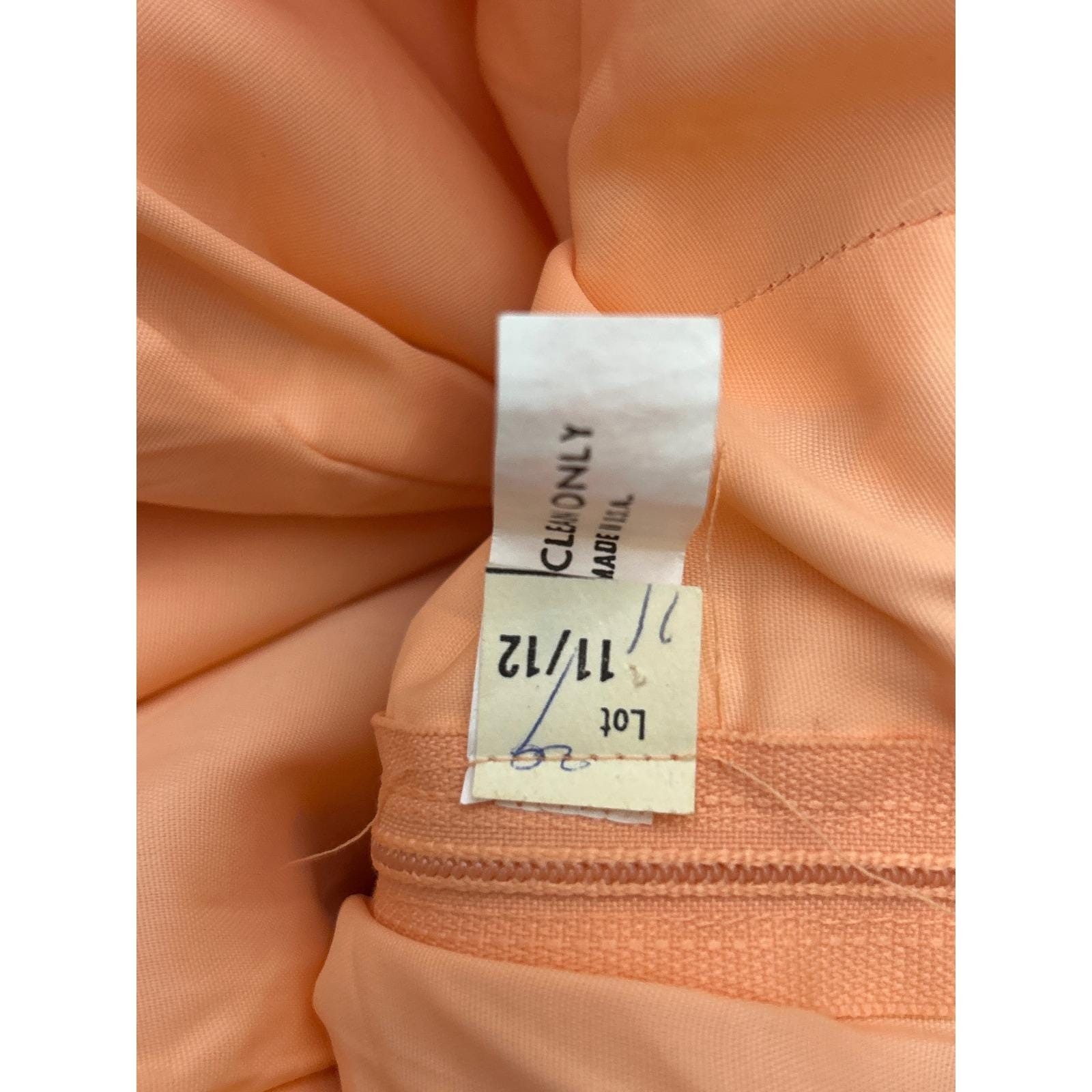 Vintage 80s Unbranded Prom Dress Peach Satin Ruched Lace Glamour Bow