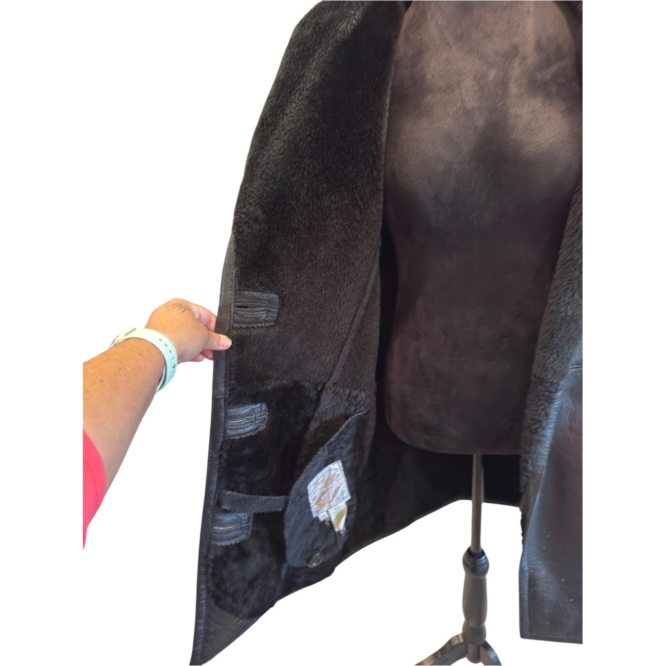 Montreal Sheepskin Genuine Shearling Coat Vintage 80s Black Leather Plush P/S