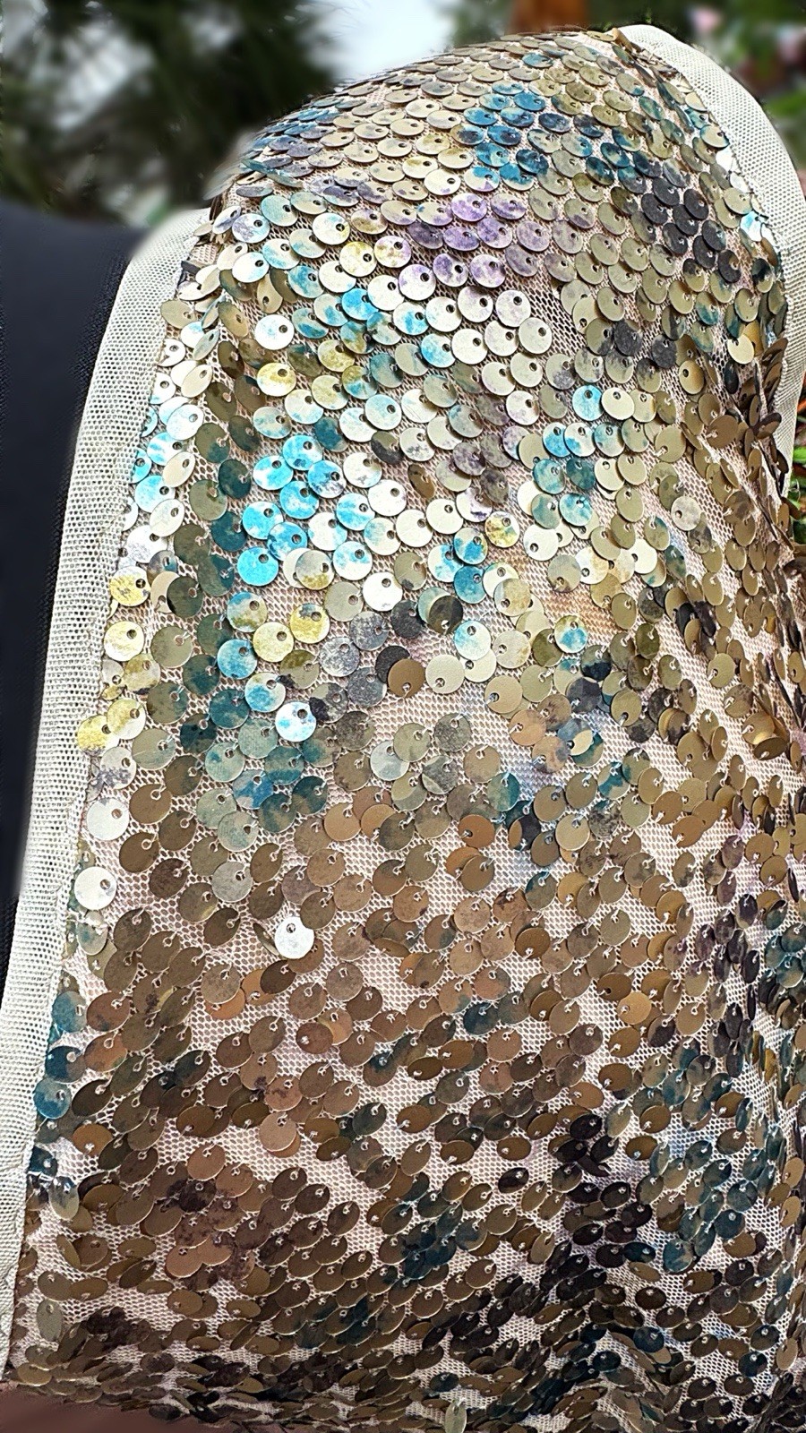 VTG NWOT Uli Herzner One Shoulder Matte Champagne Sequin Cocktail Dress Teal PUR