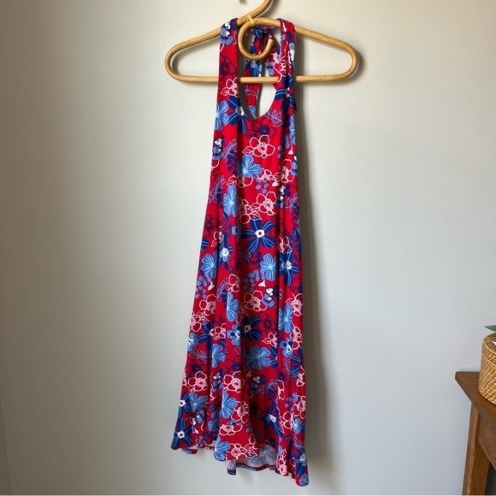 Disney Red Floral Backless Dress Blue Red White Halter Vintage Mickey Mouse