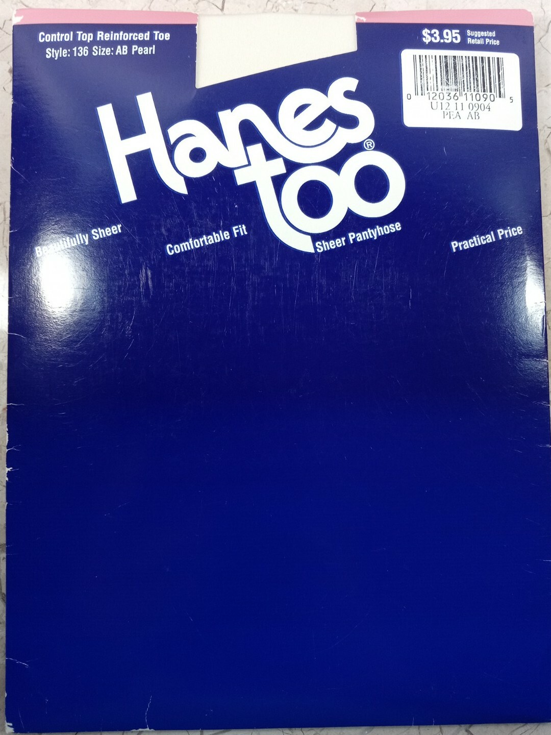 Hanes Too Sheer Pantyhose Control Top Reinforced Toe 136 PEARL Size AB Vtg 90s