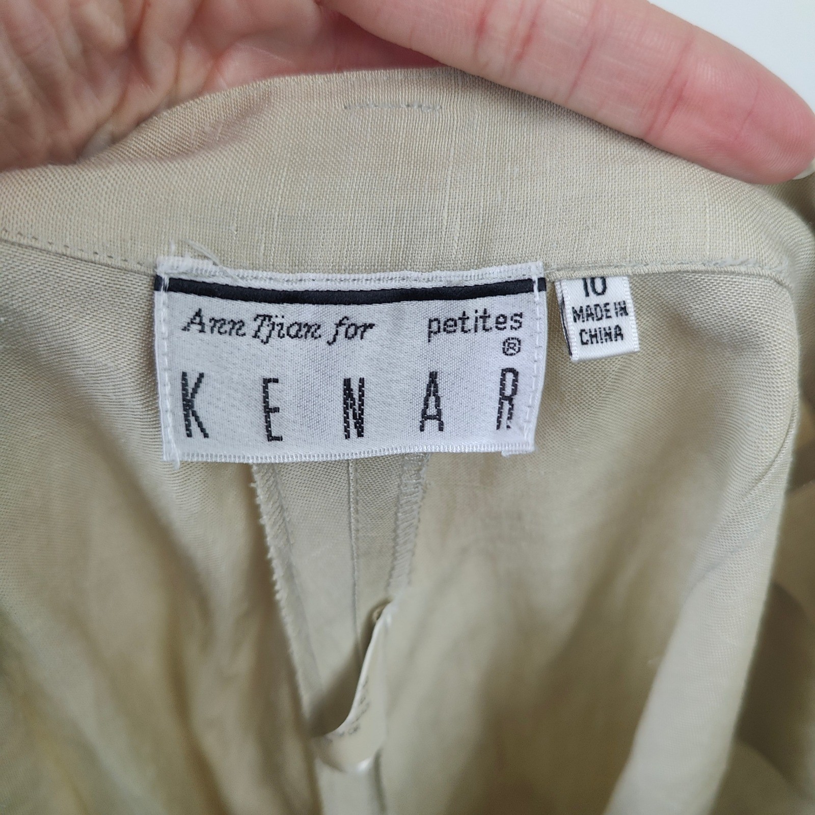 Vintage 90s Ann Tjian for Kenar Womens Pants 10P Beige Pleated Silk Linen Preppy