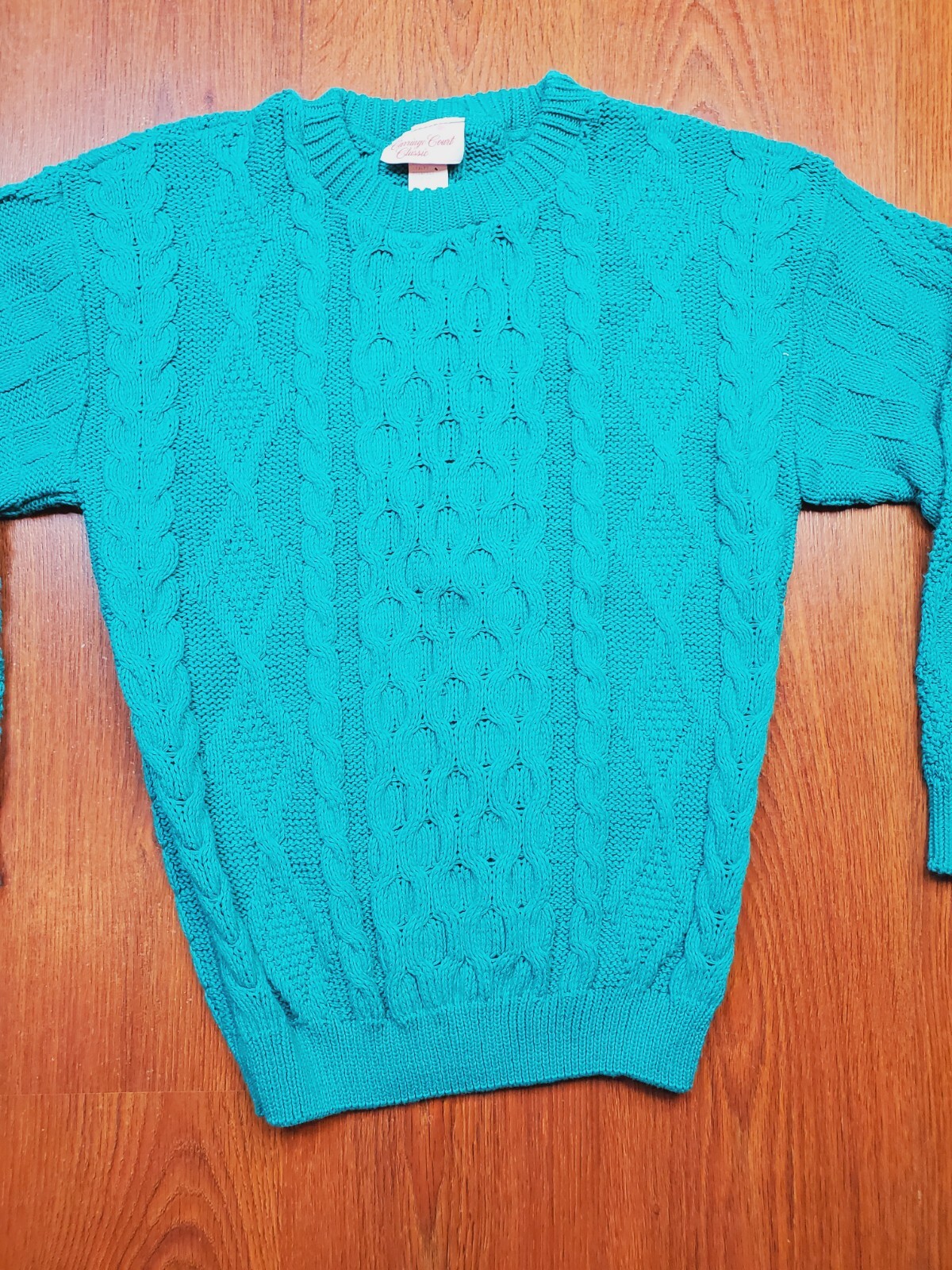 Vintage 90’s Carriage Court Teal/green Cable Knit Sweater Womens small Classic