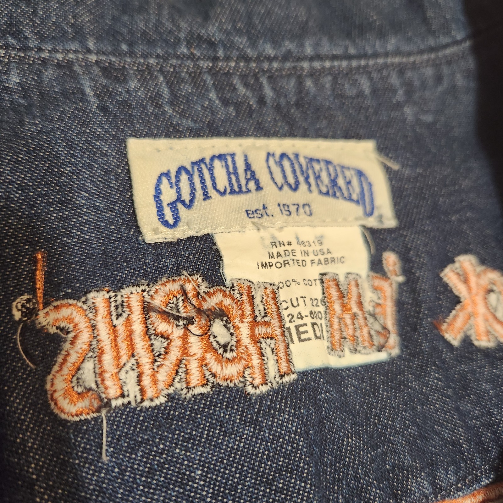 Vintage 90s Gotcha Covered Texas Embroidered Denim Jacket Womens M