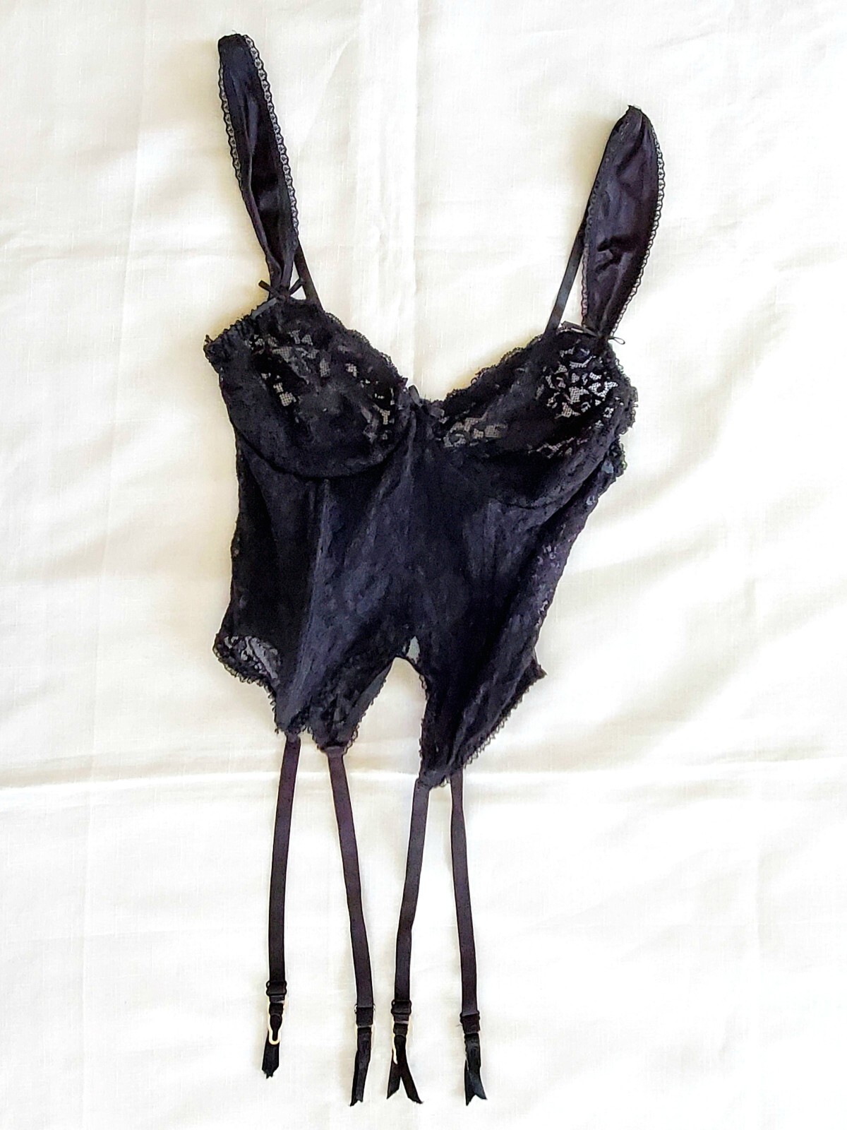 Black Lace Lingerie Corset Bustier Bra Support And Boning Size L 36DD Y2K VTG