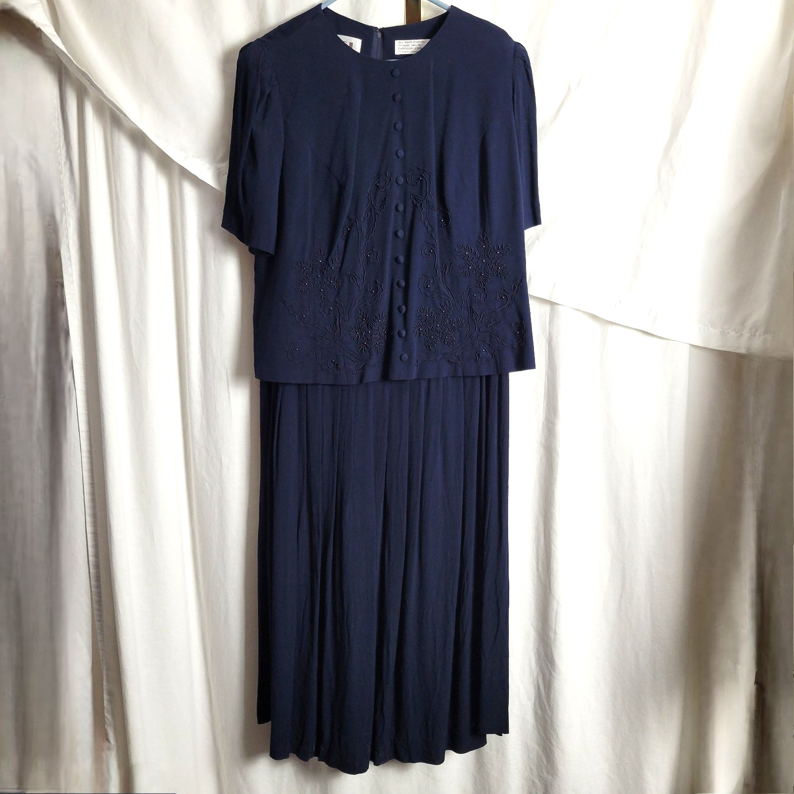 KSL Karin Stevens Dress 14 Vtg Navy Blue Mother Bride Formal sequins eveningwear
