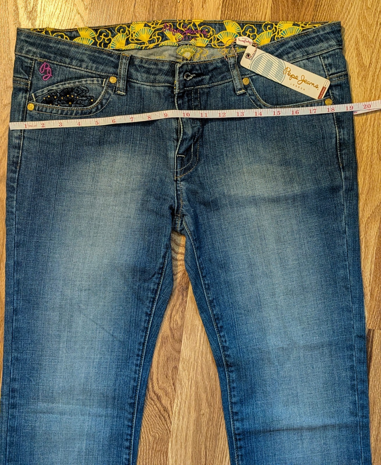 New Pepe Jeans London „Jasmine” Embroidered Peacock & Floral Denim – Size 32