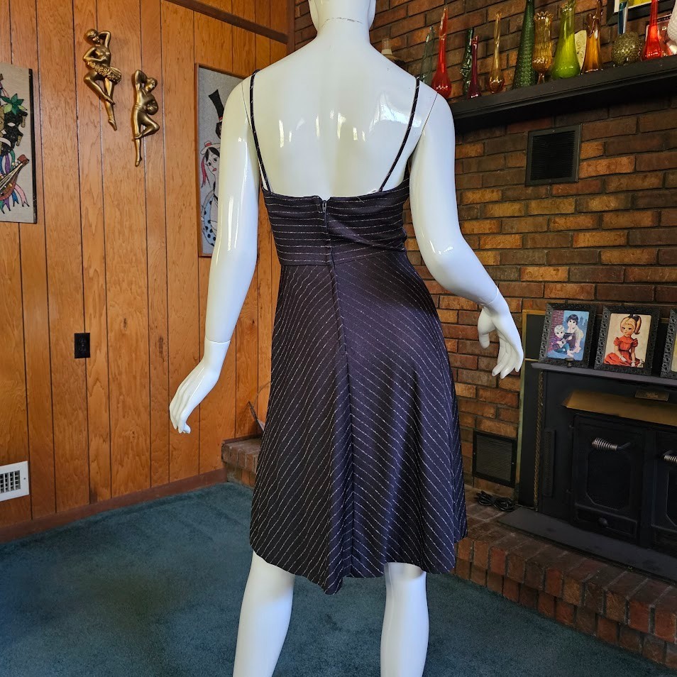 Vtg 70s Disco Dancing Chevron Glitter Stripe Studio 54 Party Swing Dress XS/S