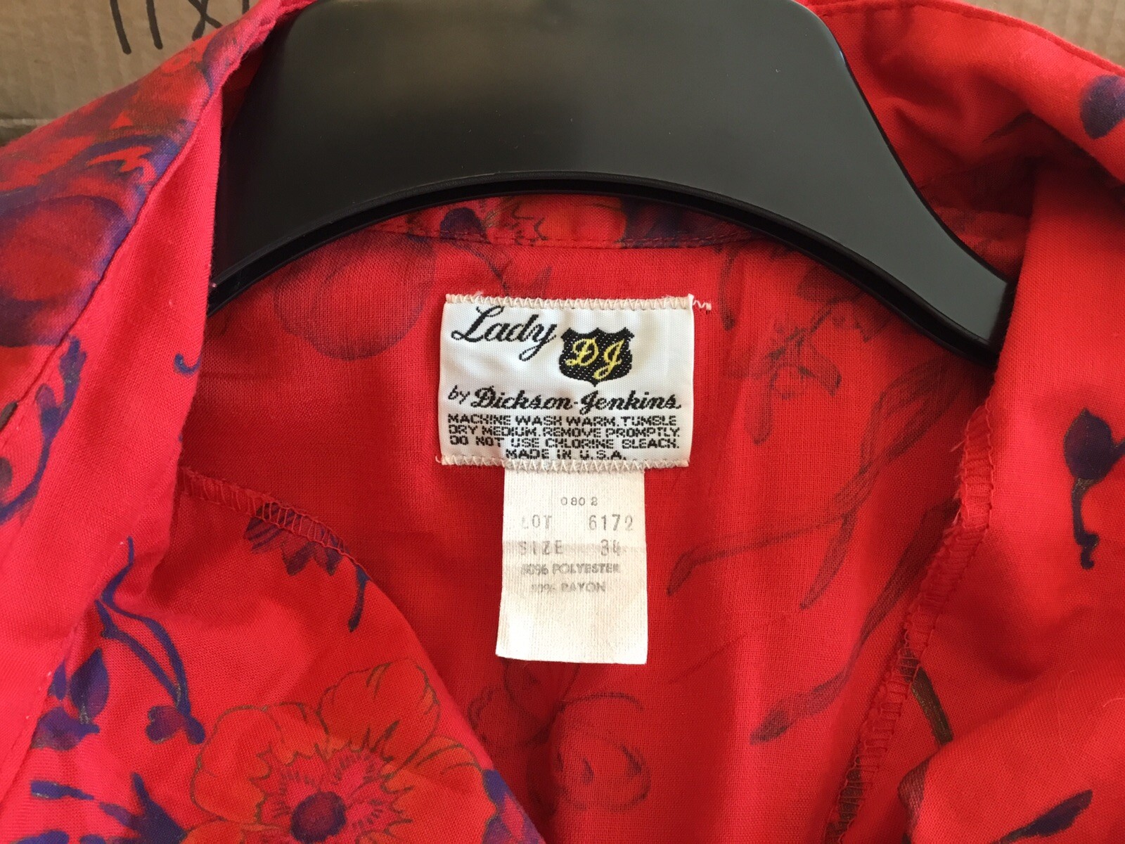 Vintage Lady DJ by Dickson-Jenkins Bright Red Floral Blouse Western Style 1970’s