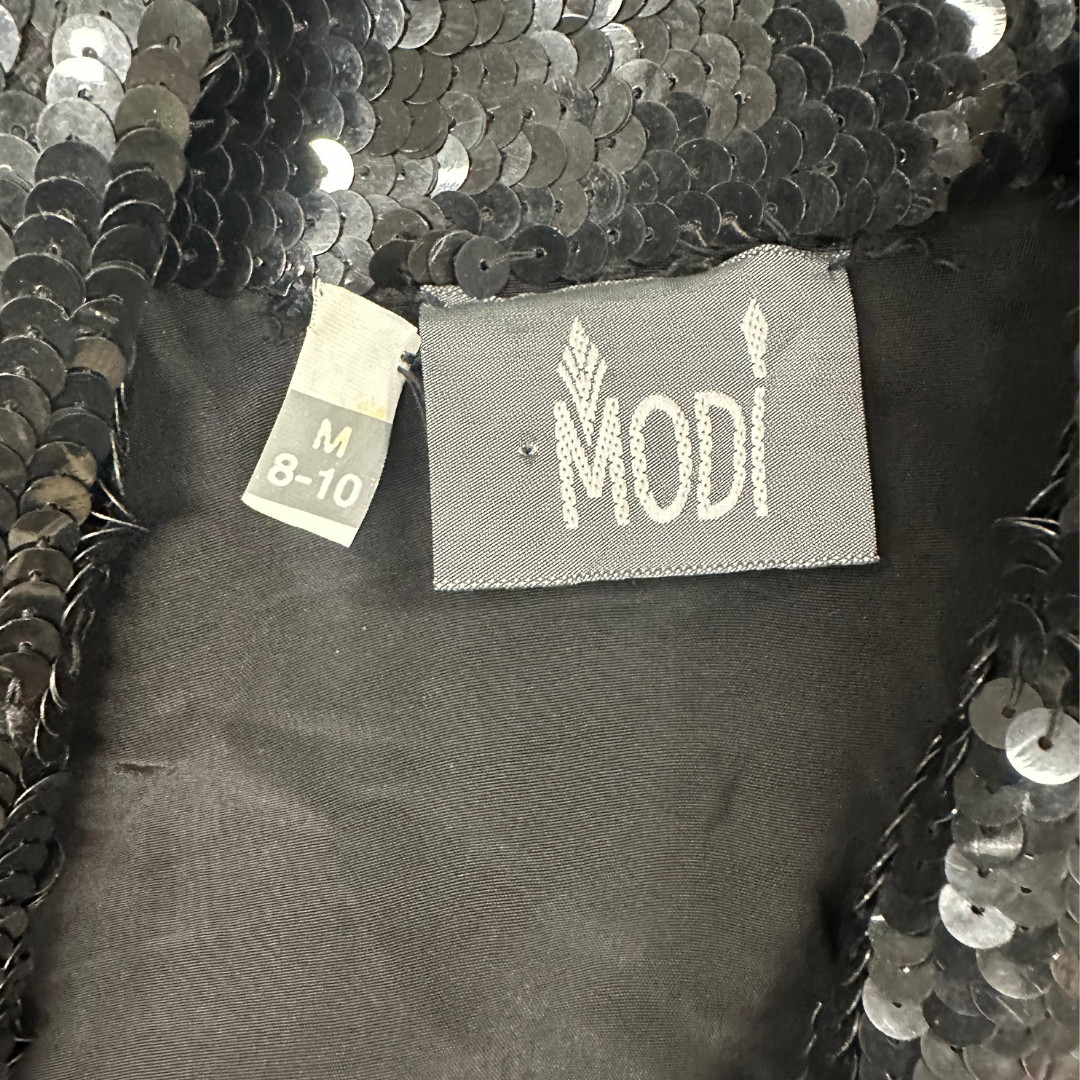 Vintage 1980s MODI Black Sequin Zip Up Rocker Biker Glam Moto Jacket