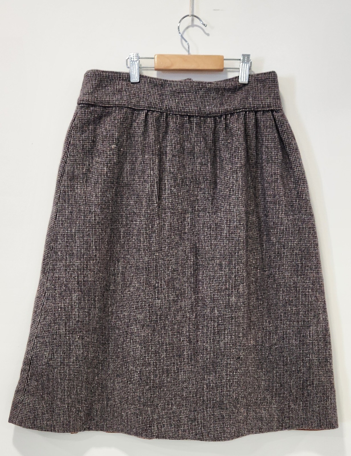 Vintage 70s Pura Lana Vergen Women Brown Skirt Tweed Midi 100% Pure New Wool