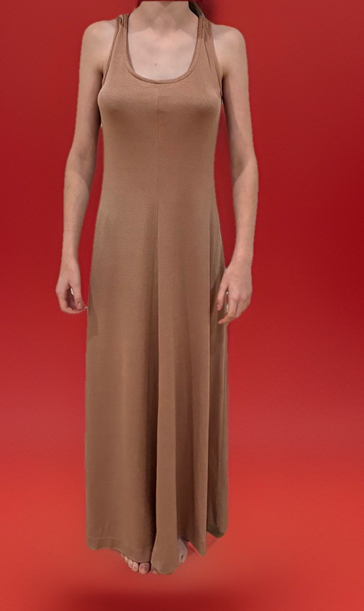 Vintage Tan/Beige Maxi Dress 1970s/Early 80s Boho Indie Sleeveless Fit & Flare