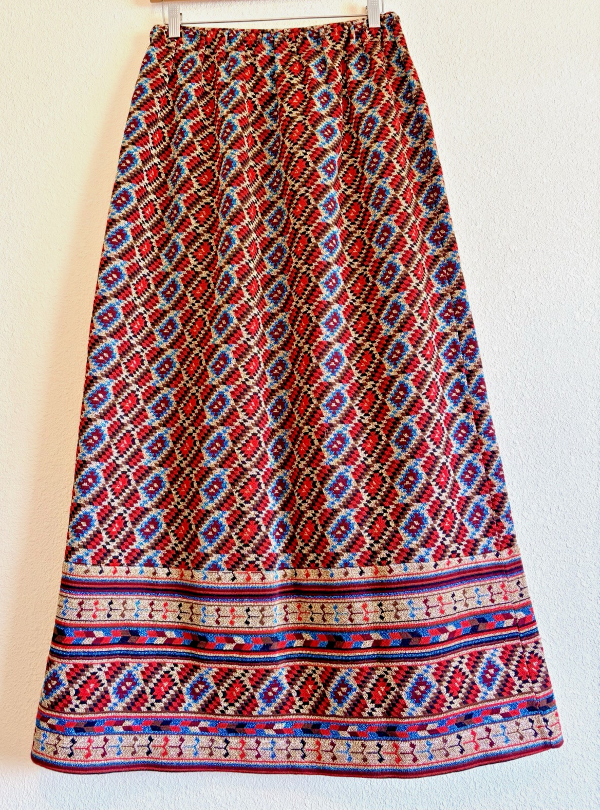 VTG 70s Long Maxi Skirt Wool blend Sparkle Metallic Aztec Geometric S w28 ITALY