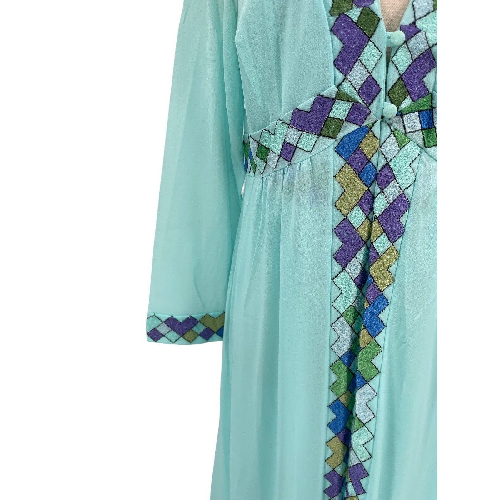 Vintage Emilio Pucci For Formfit Rogers Nightgown Robe Harlequin Nights Blue M