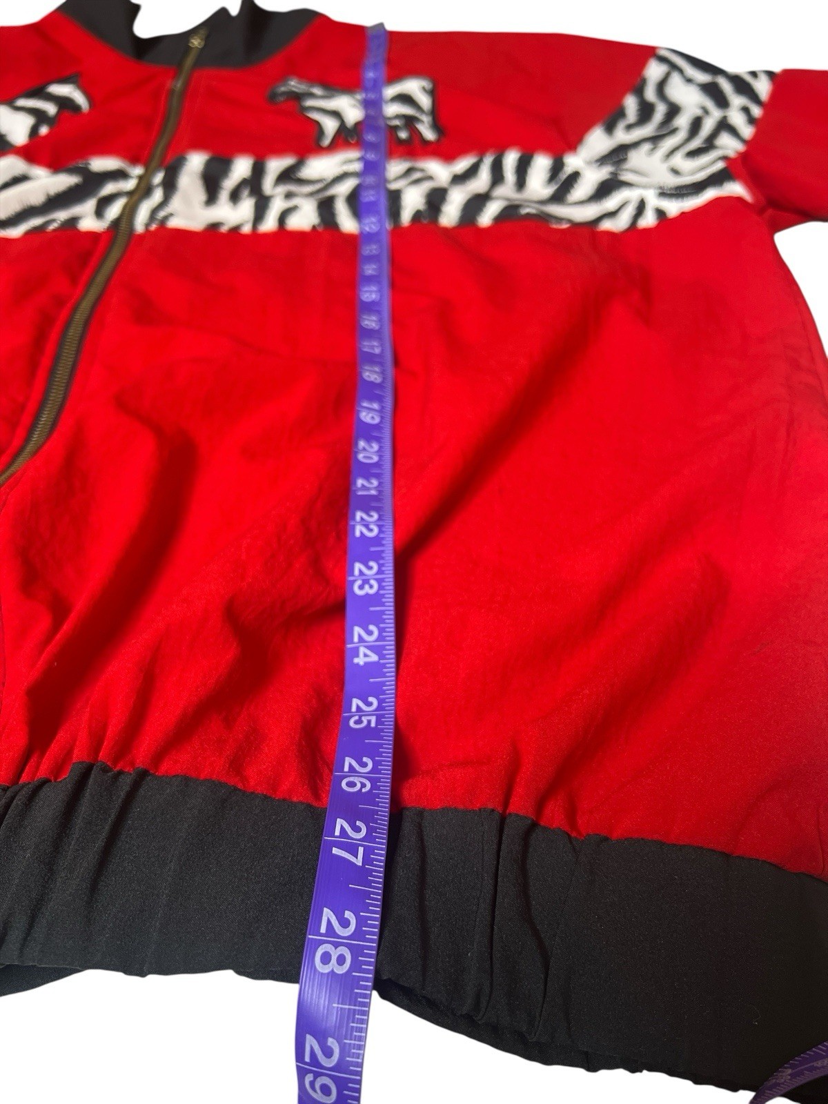 Vintage 80s 90s Silver Threads Zebra Print Red Zip Jacket Size 1X Made in USA