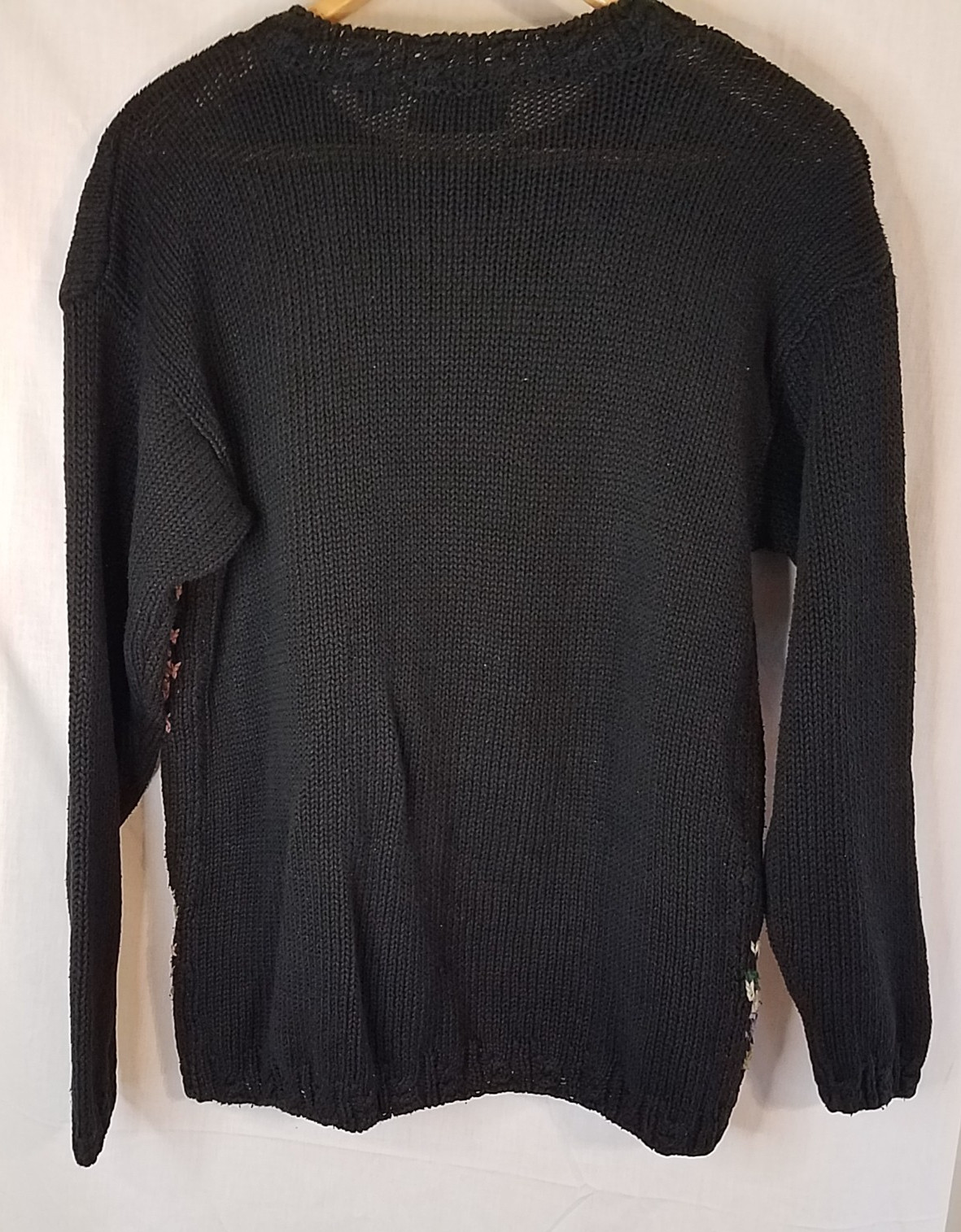 VTG Womens S Sweater Floral Flower Black Ramie Cotton Two Twenty 1990’s