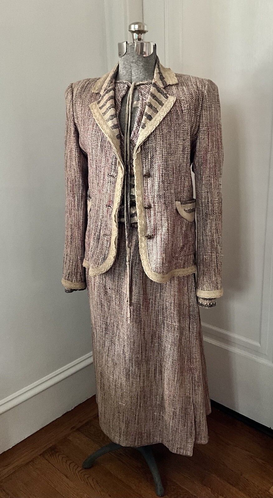 Vintage 1980’s Koos van den Akker Pink/Grey Collage Suit with Henley