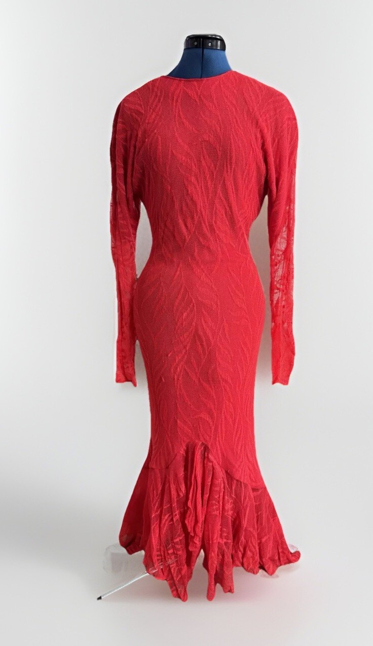 Vintage 80s Climax Karen Okada David Howard Red Lace Mermaid Keyhole Dress FLAWS