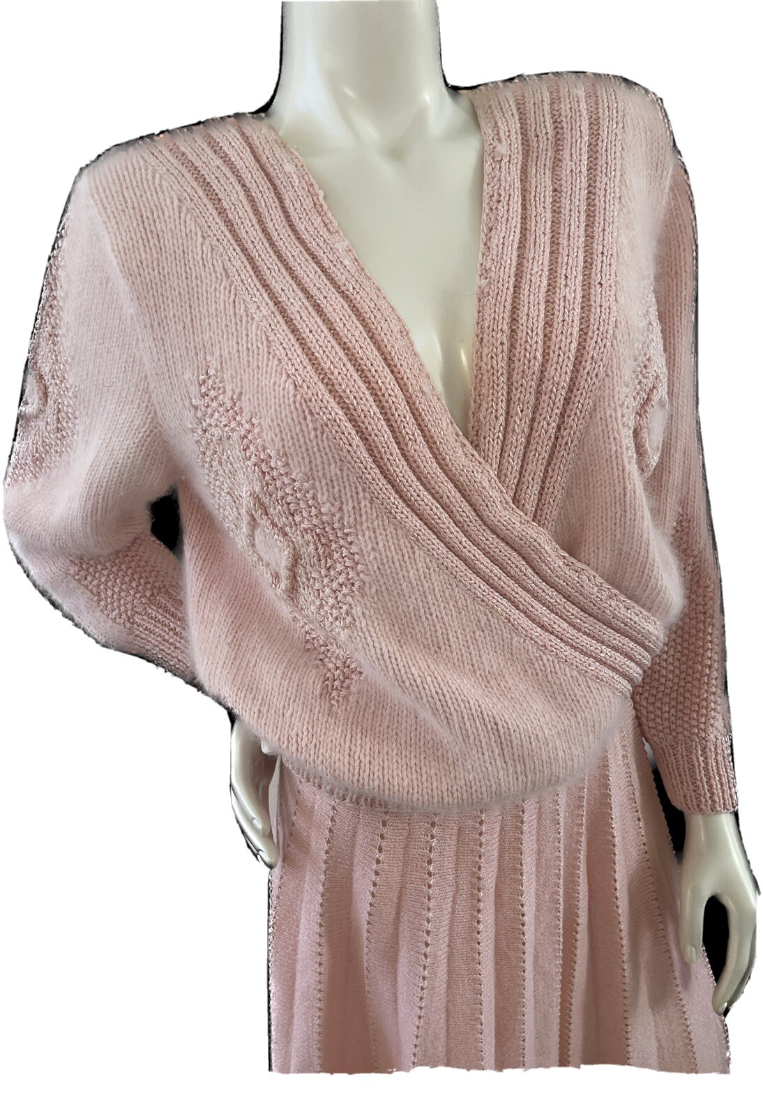 Vintage 80’s/Pretty In Pink/Sweater Skirt Set/Angora Blend/Touches Of Iridescent