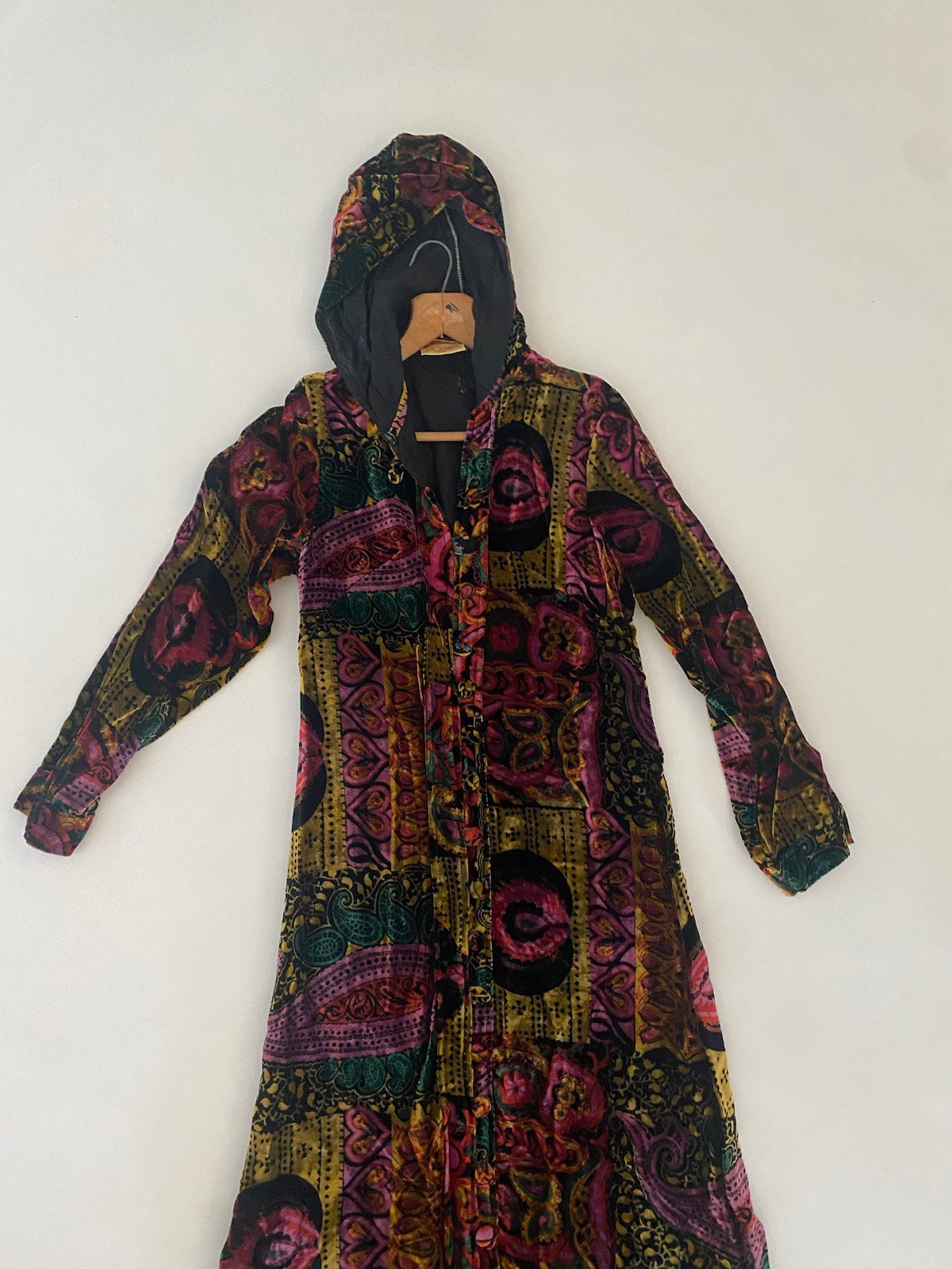 VTG 60s 70’s S VELVET Paisley Hooded VELOUR Robe Whimsigoth Dark Fairy Witch Fal