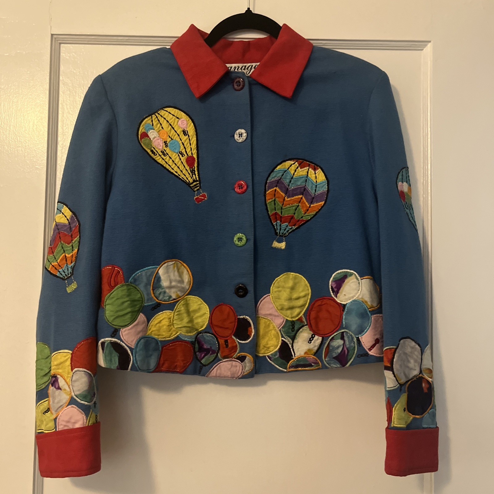 Vintage Anage Small Blue Hot Air Balloons Button Up Jacket novelty print