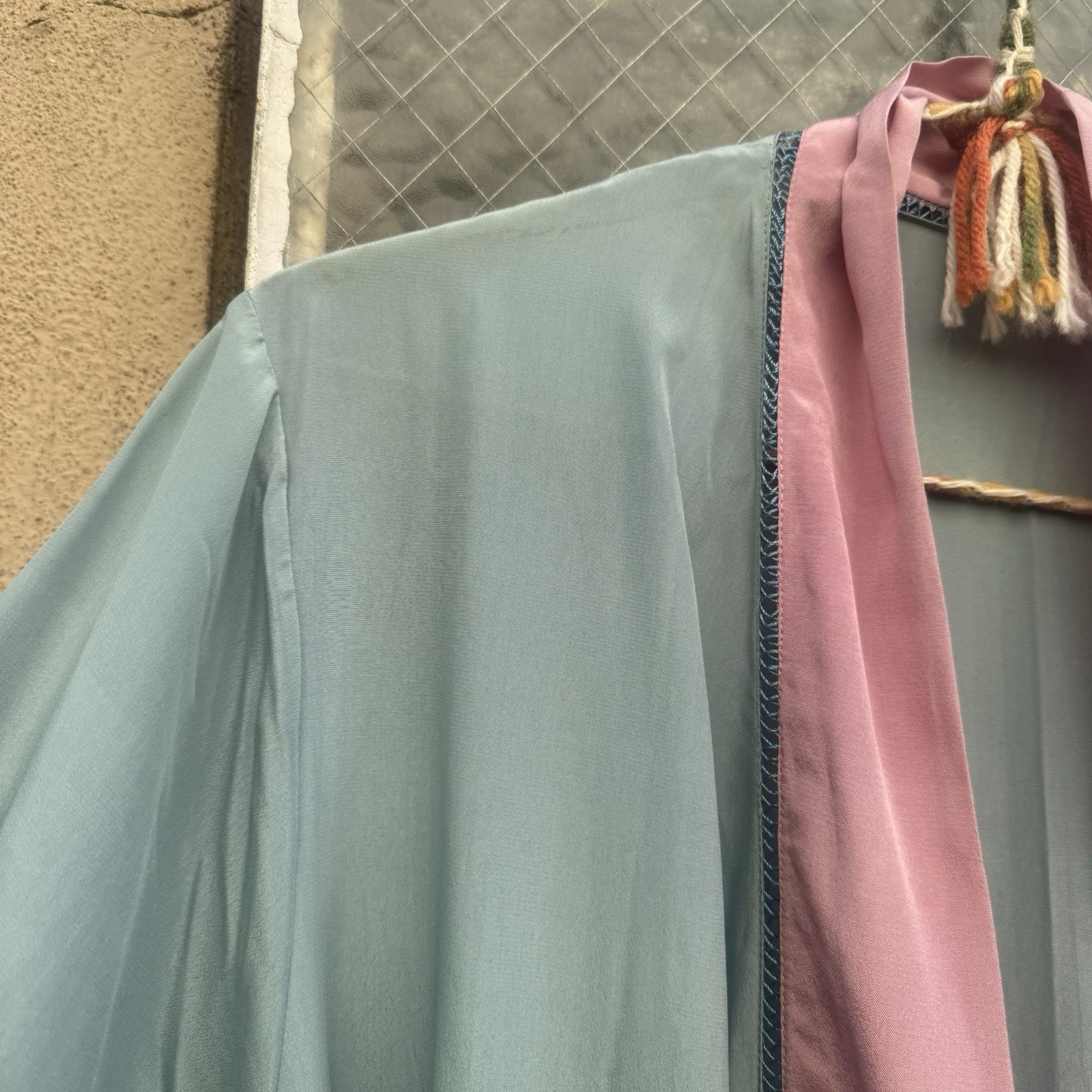 Antique 1920s Cotton Candy Blue & Pink Silk Robe Dress Coat Lounge Vintage