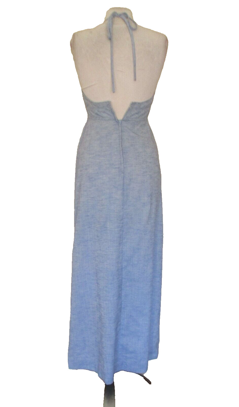 Vintage 60s 70s Halter Maxi Dress XS Women Light Blue Rhinestone Bicycle