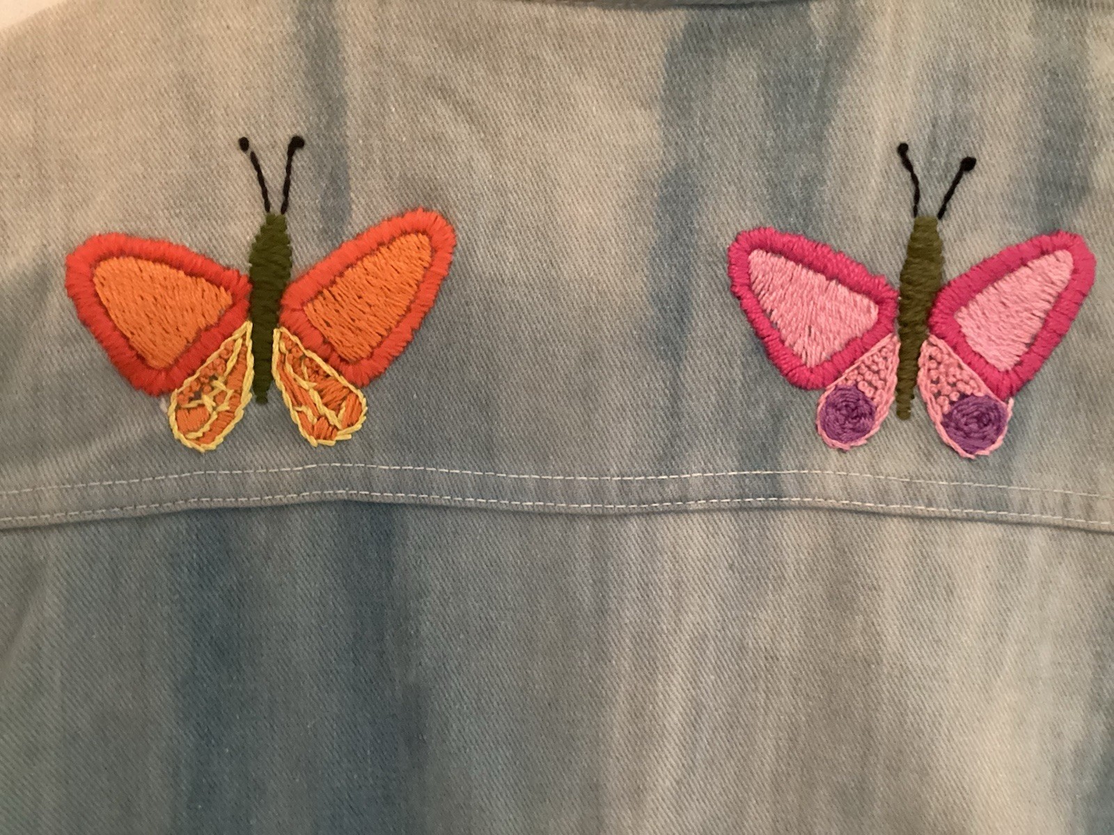 Vtg Hand Embroidered Snap Front Jean Jacket, 1972