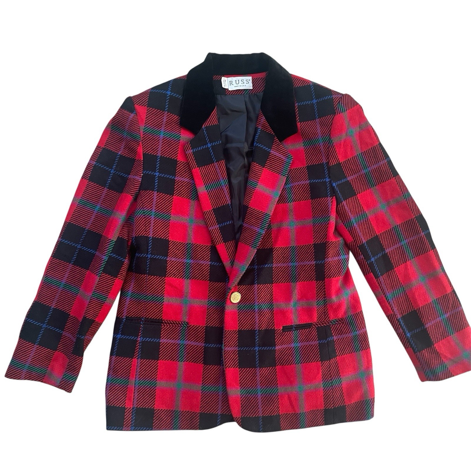 Vintage Russ 10 Wool Red Plaid Blazer Jacket