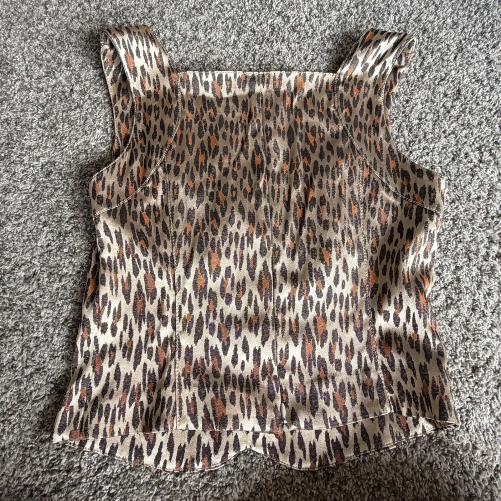 Alberto Makali Cache Vintage Leopard Print Corset Tank Top Metallic Brown Size 8