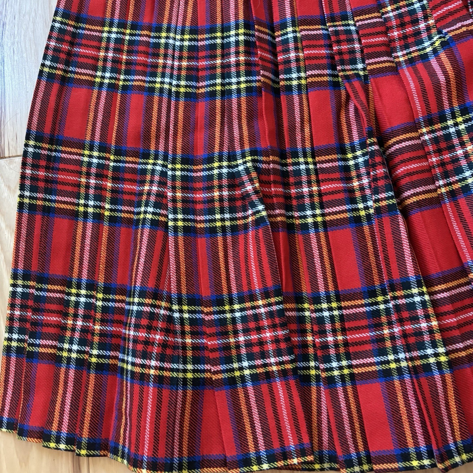 Vintage Pleated Red Plaid Wool Blend Buckle Accent Wrap Style Skirt