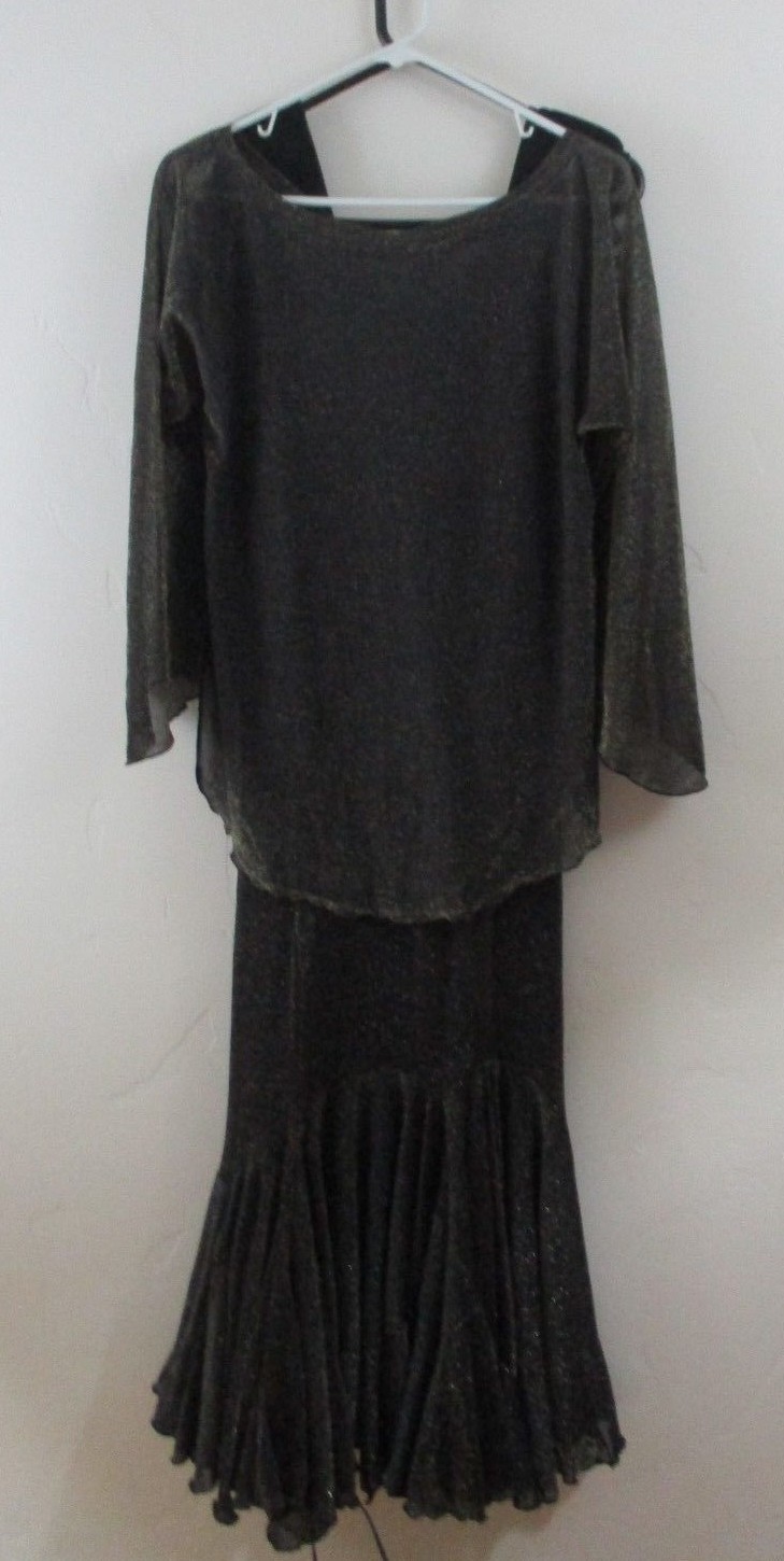 M Vintage dress Shinny gold black 1980s 1990s 2pc maxi ruffle