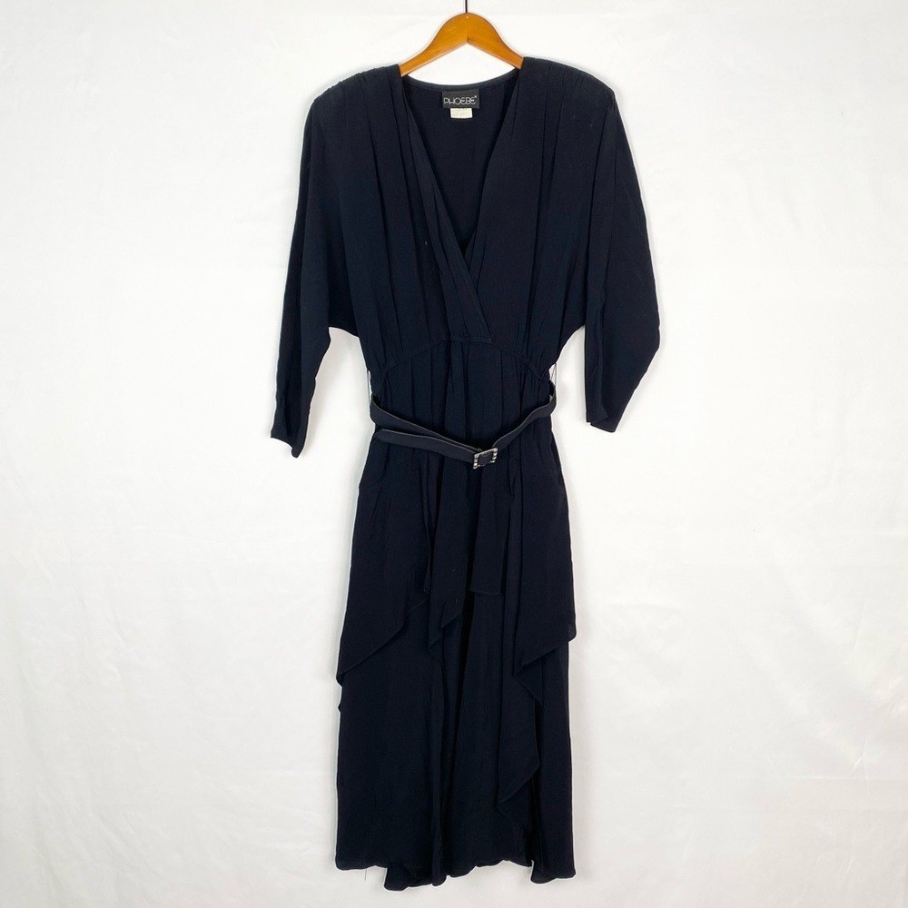 Vintage Phoebe V Neck Belted Maxi Dress Long Sleeve Size 12 Made in USA