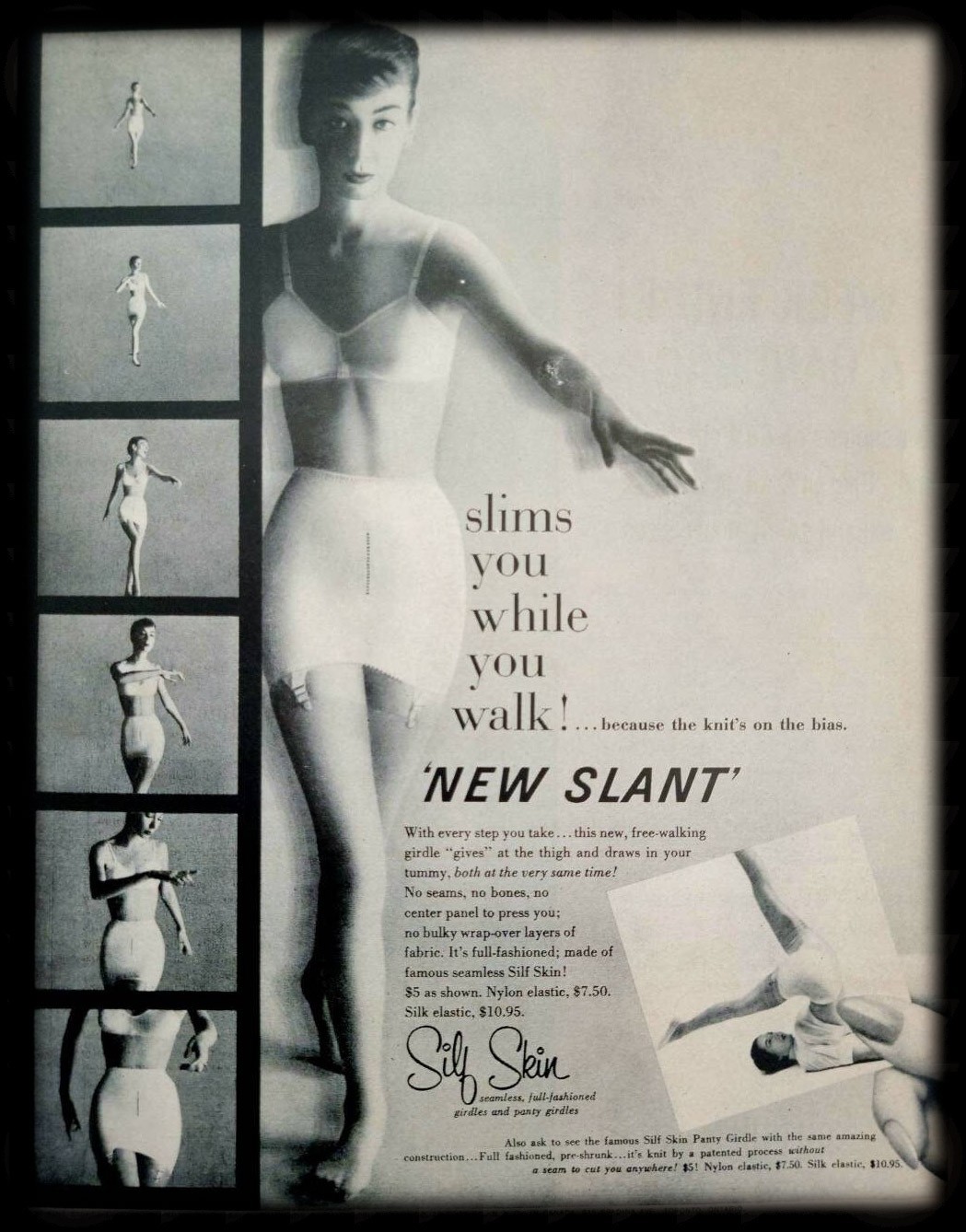 Vintage 50s SILF SKIN Shiny SATIN Open Bottom GIRDLE Skirt TIGHT Garters ~ M