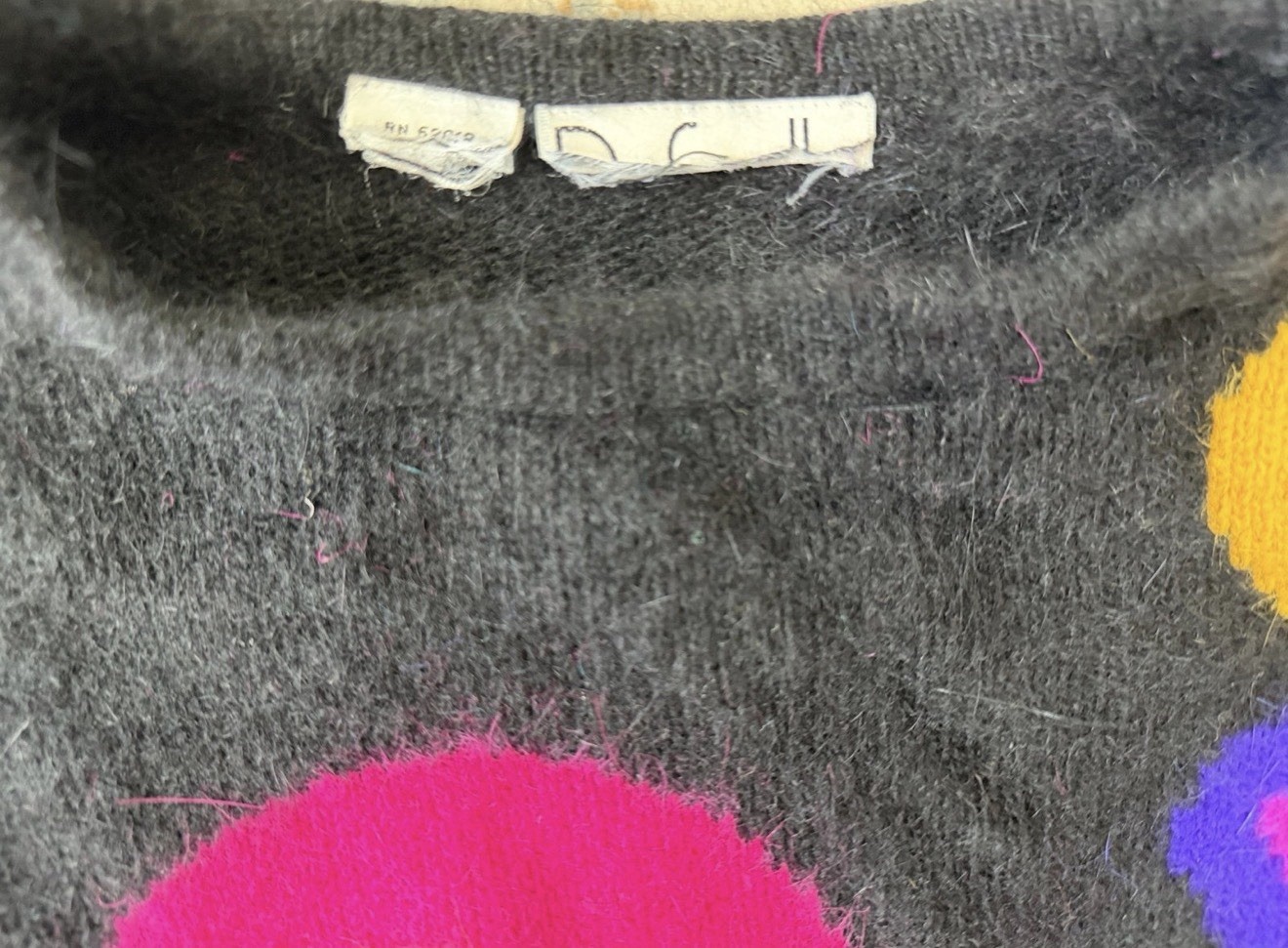 Rafaella 80s New Wave Sweater Angora Sweater, Bright Geometric Pattern sz Small