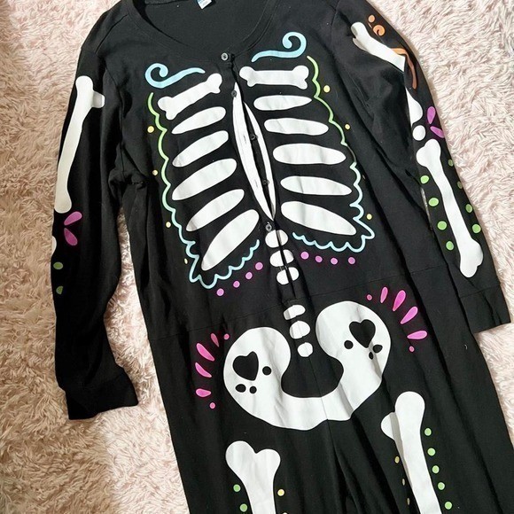 Skeleton Sugar Skull Day of the Dead Spooky Pajamas Unisex XXL Costume Lounge
