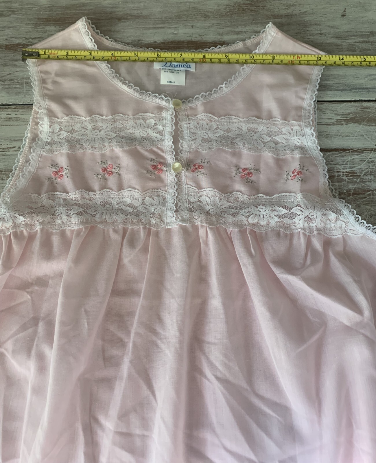 Vtg Pink Nightgown Embroidery Floral Lace Cotton Blend Cottagecore Damea Sz S