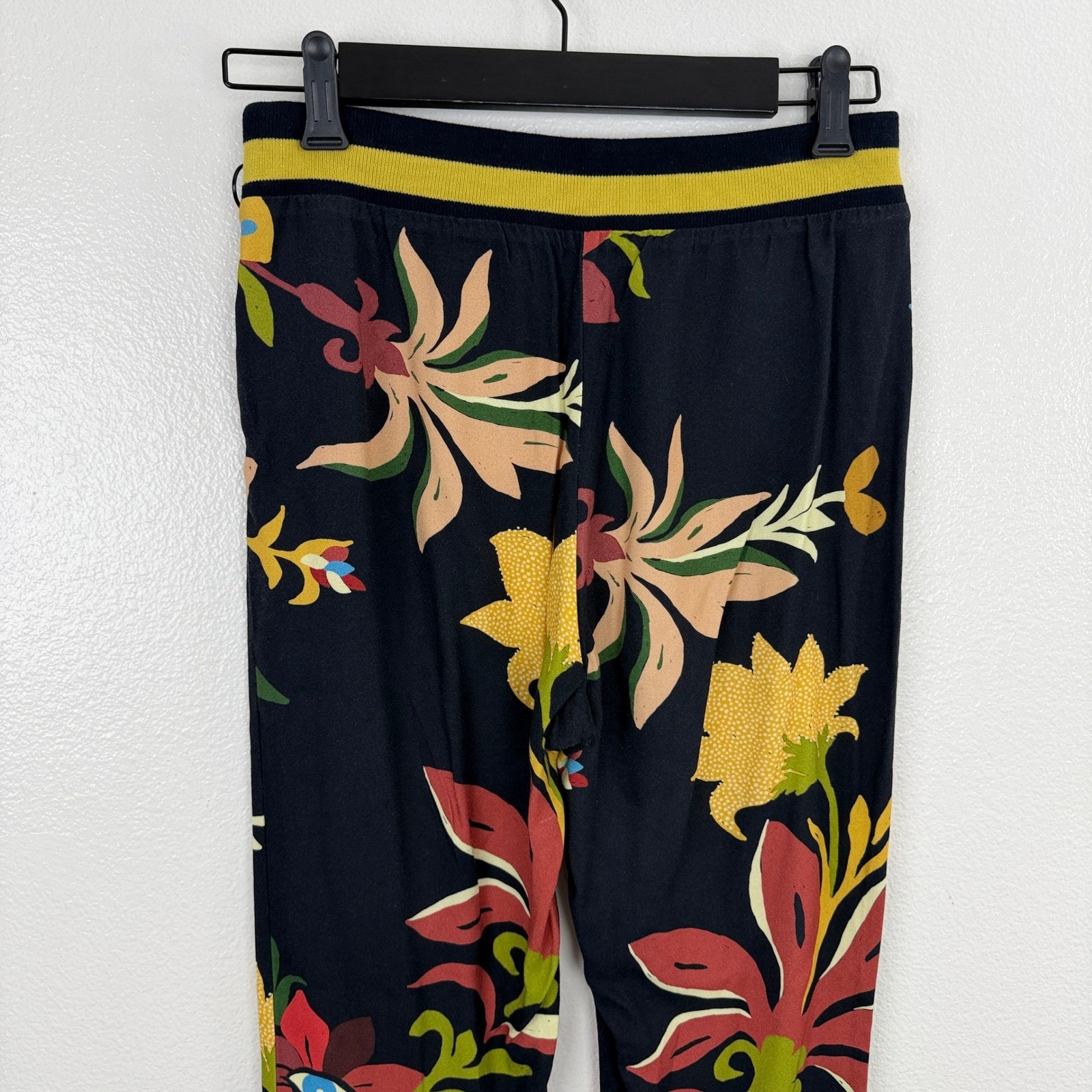 Farm Rio Pants Womens XS Calla Retro Floral Flare Eyeball Boho Side ZIp 26×31.5