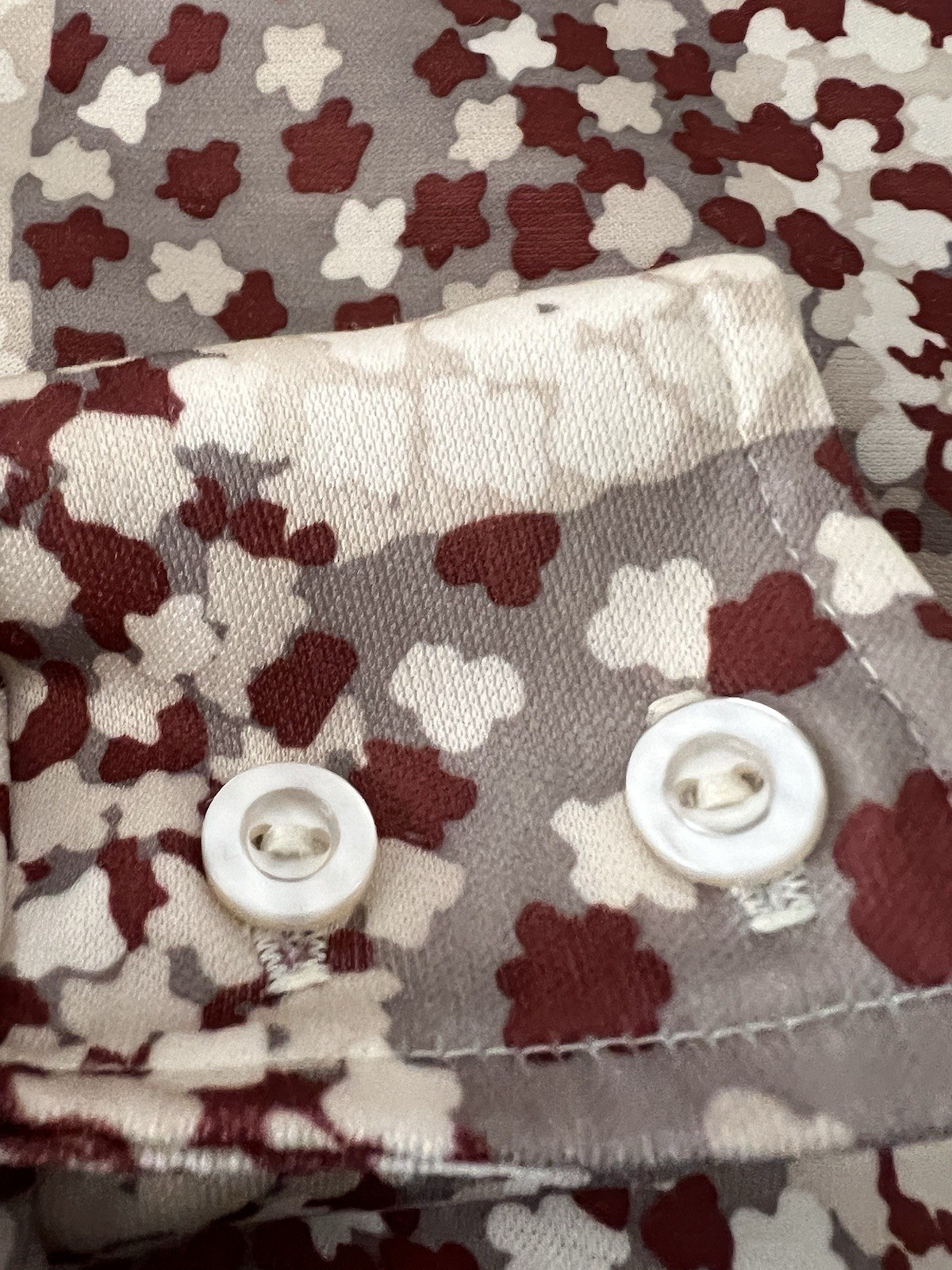 1970s Devon Disco Blouse Geometric Floral Dagger Collar Belted Neutral AOP