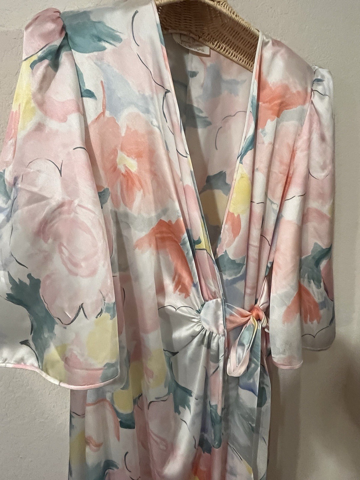 VTG Floral Artsy Lounge Hostess Caftan Maxi Robe OS M L LUCIE ANN Beverly Hills