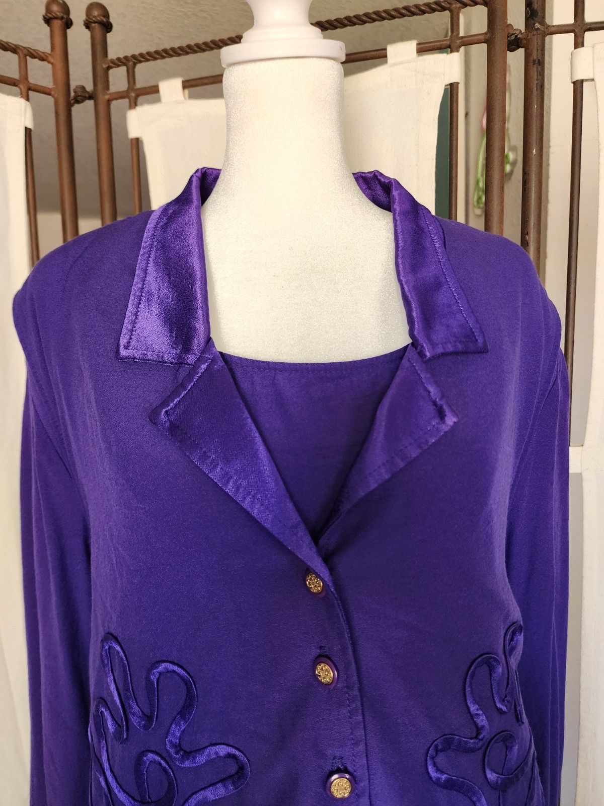 Vintage Allison Che 24W Purple Faux Twinset Maxi Dress Soutache Gold Button Plus