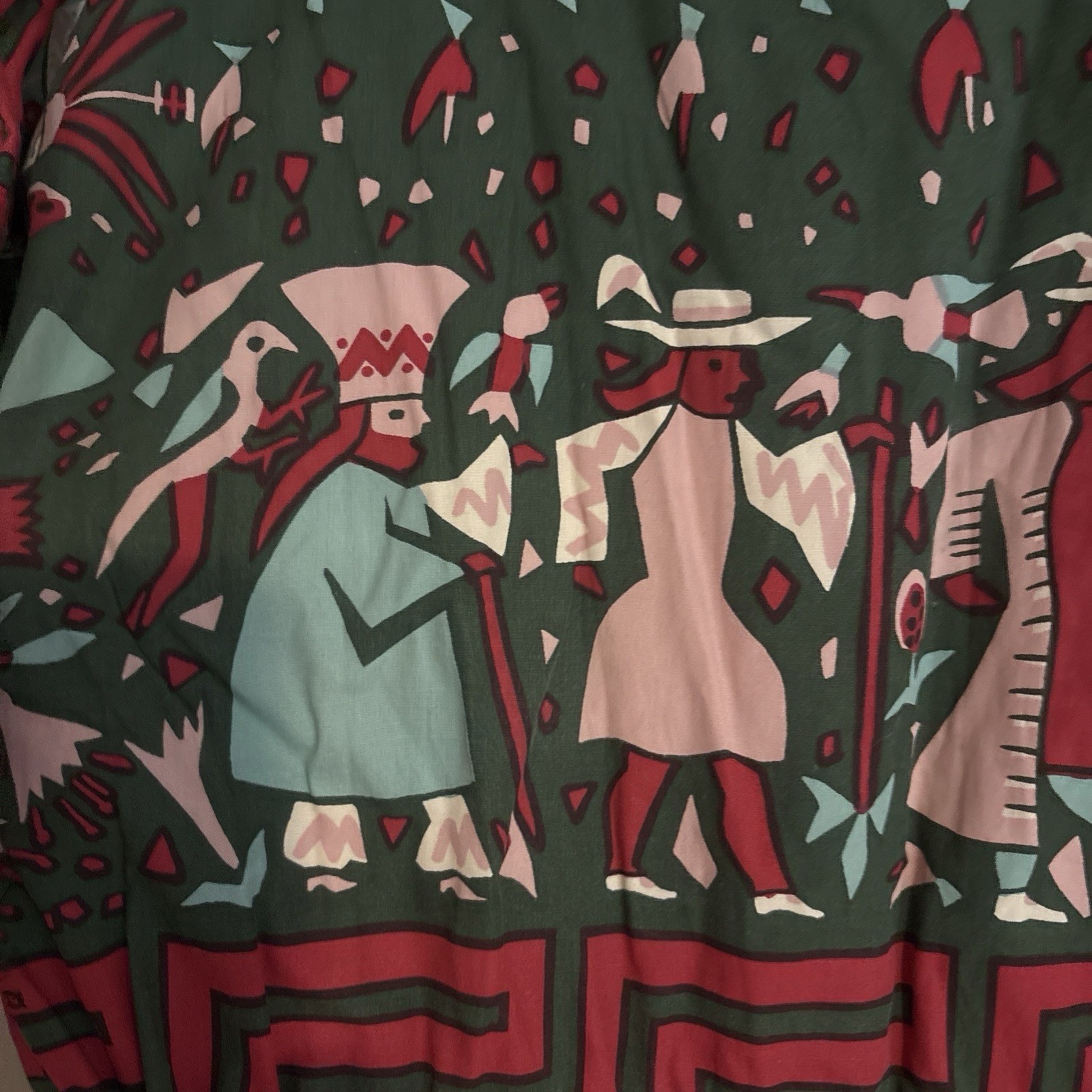 Vintage 1970 Silvania Prints Cotton,Mid Dress Sz S,Handprinted Peruvian Folklore