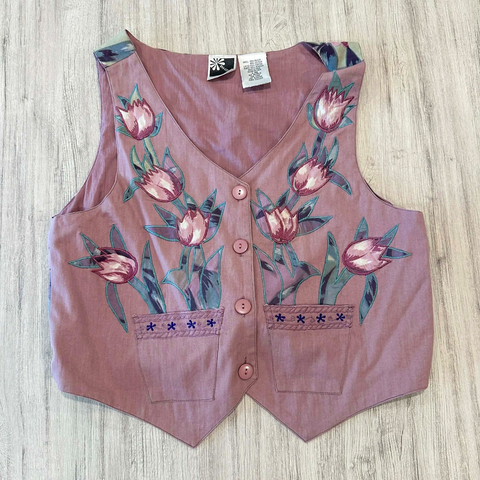 Vintage Phool 2 Piece Set Women’s L Floral Tulip Vest Skirt Boho Hippie Y2K Sz L