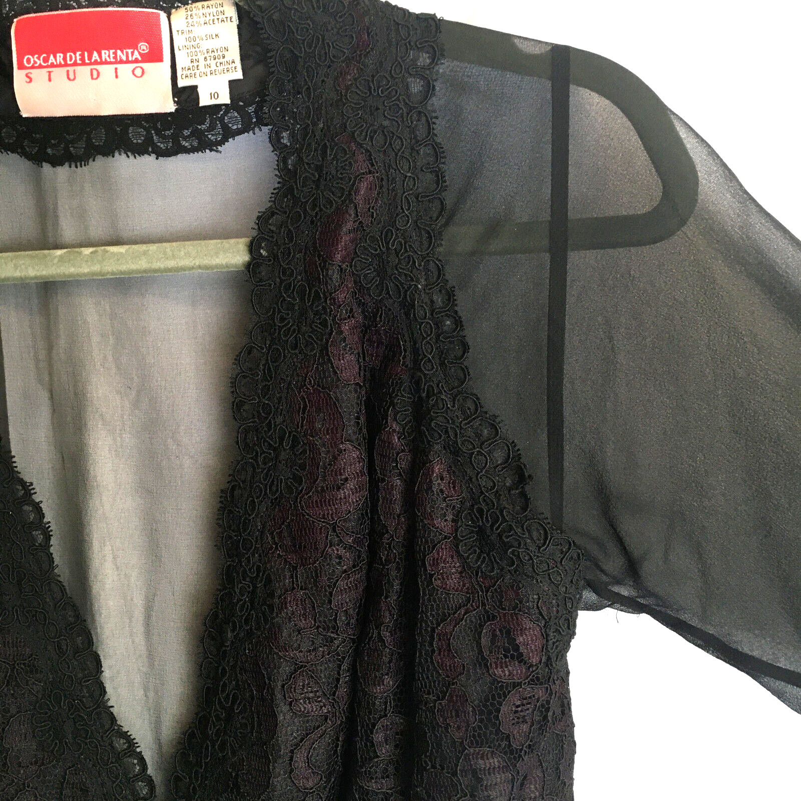Oscar De La Renta VTG Studio SZ 10 Rose Lace Black Dress w/ Sheer Back & Sleeves