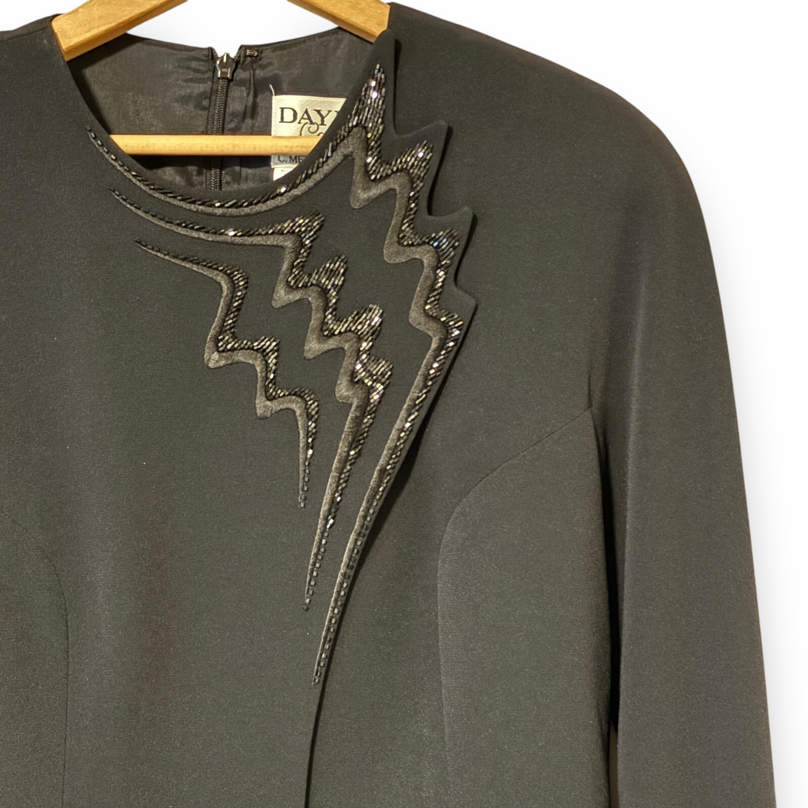 Daymor Mercedes Ferreira Couture Formal Black Beaded Jacket Shirt Dress Suit 6