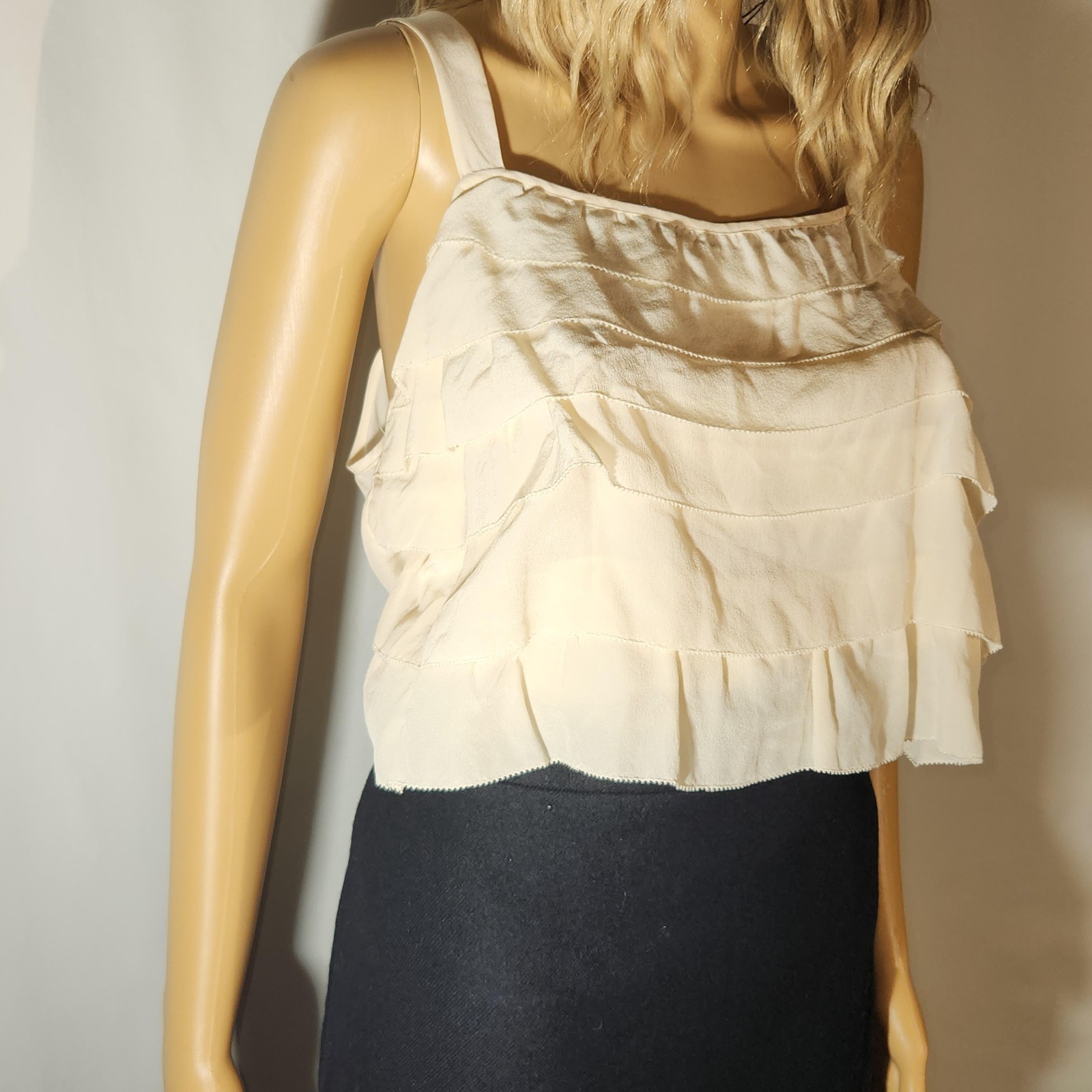 HALOGEN WHITE CREAM RUFFLE TANK TOP SHEEP MULTI USE TOP SIZE LARGE ROMANTIC