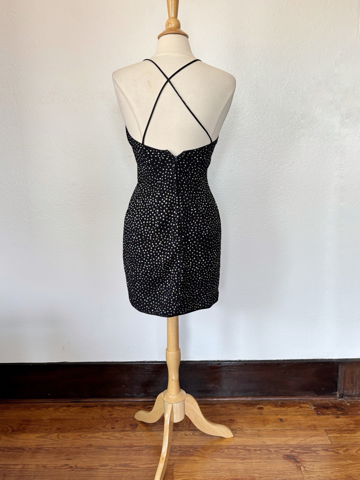 Vintage 80s L.A. Glo Black Glitter Mini Cocktail Dress Sz 9/10