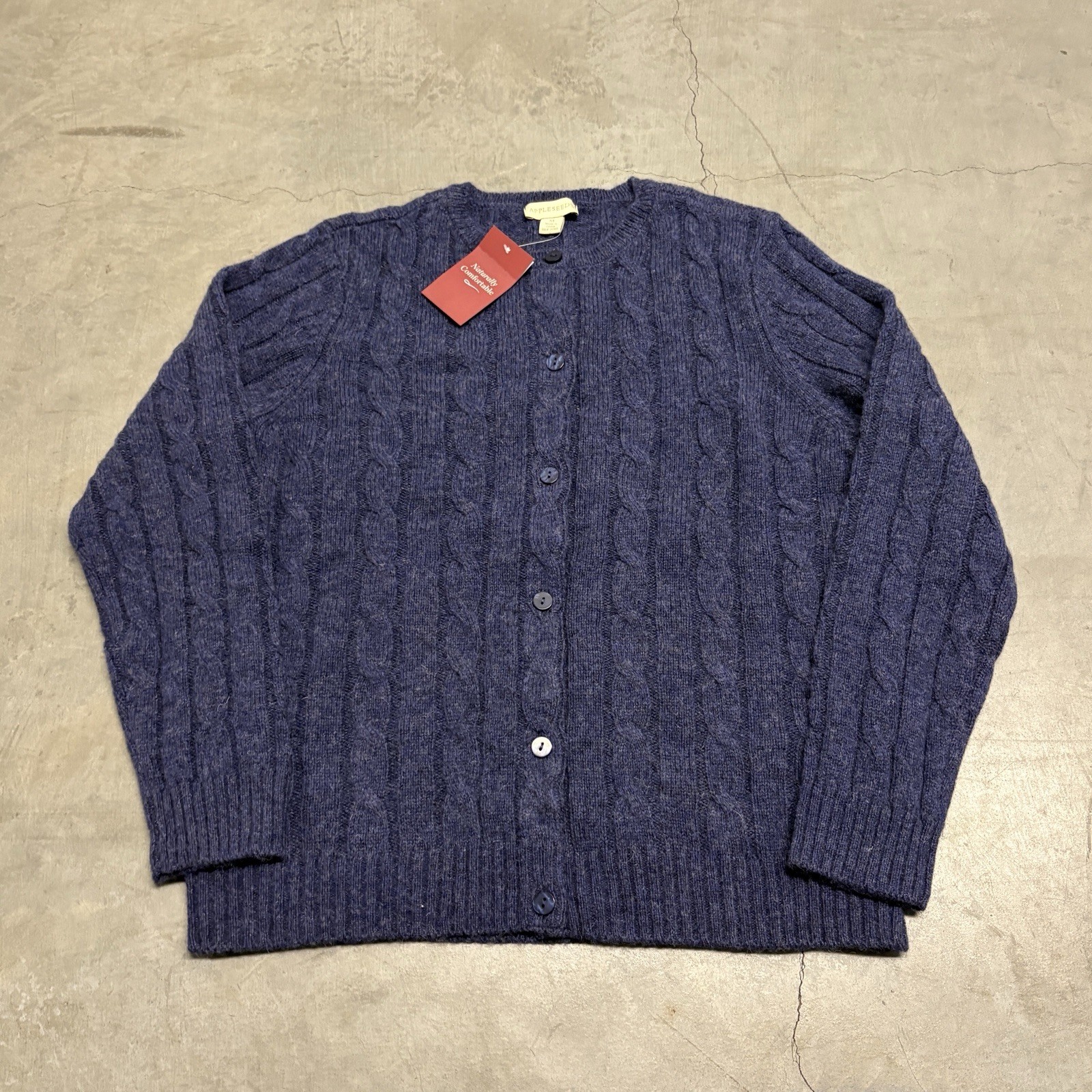 Appleseed’s 100% Wool Cable Knit Cardigan Blue Womens M Cottage Academia Cabin