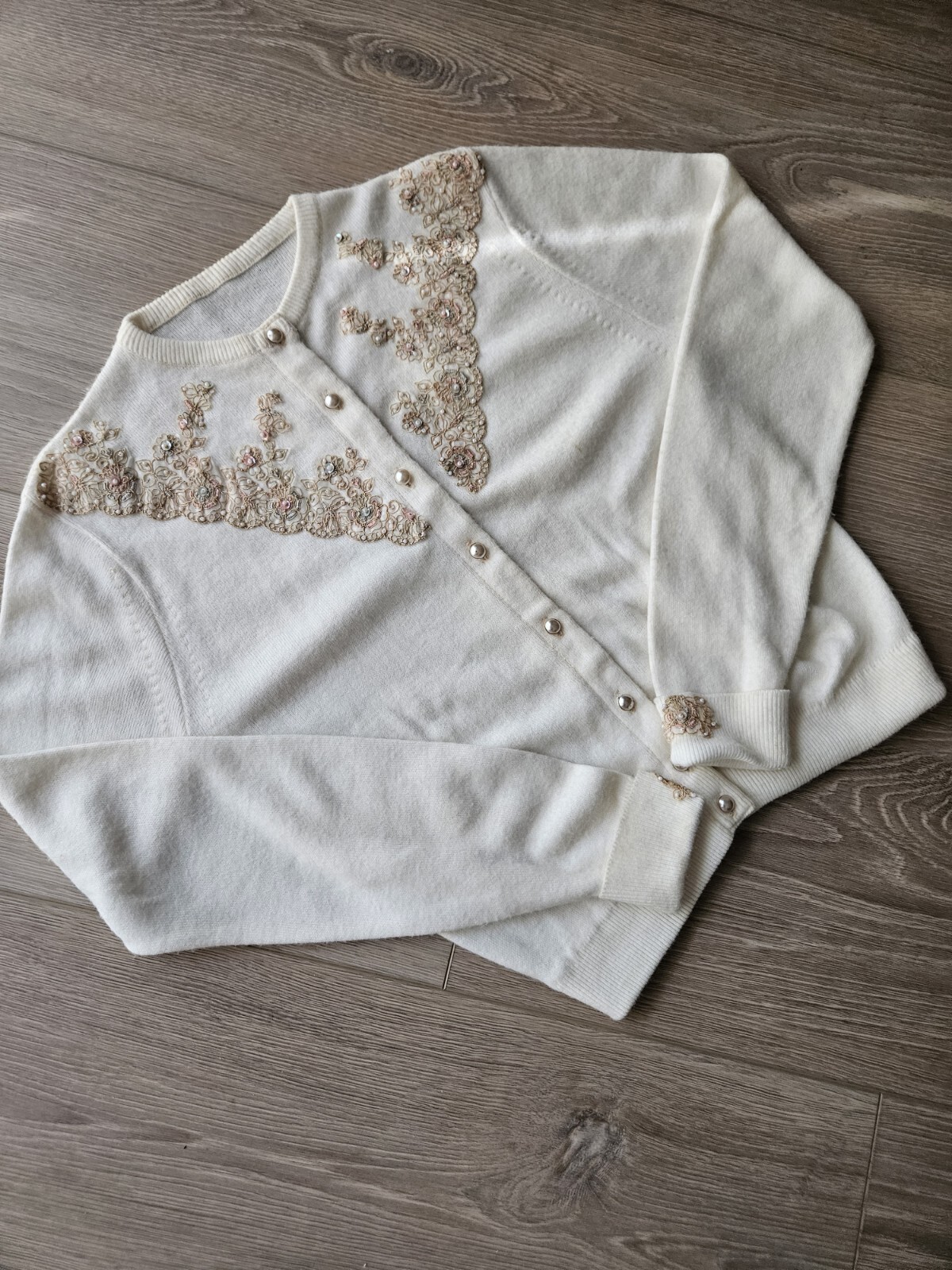 Vtg 40’s-50’s Beaded Sequin Cardigan Angora Wool Cashmere ? Sweater Cropped